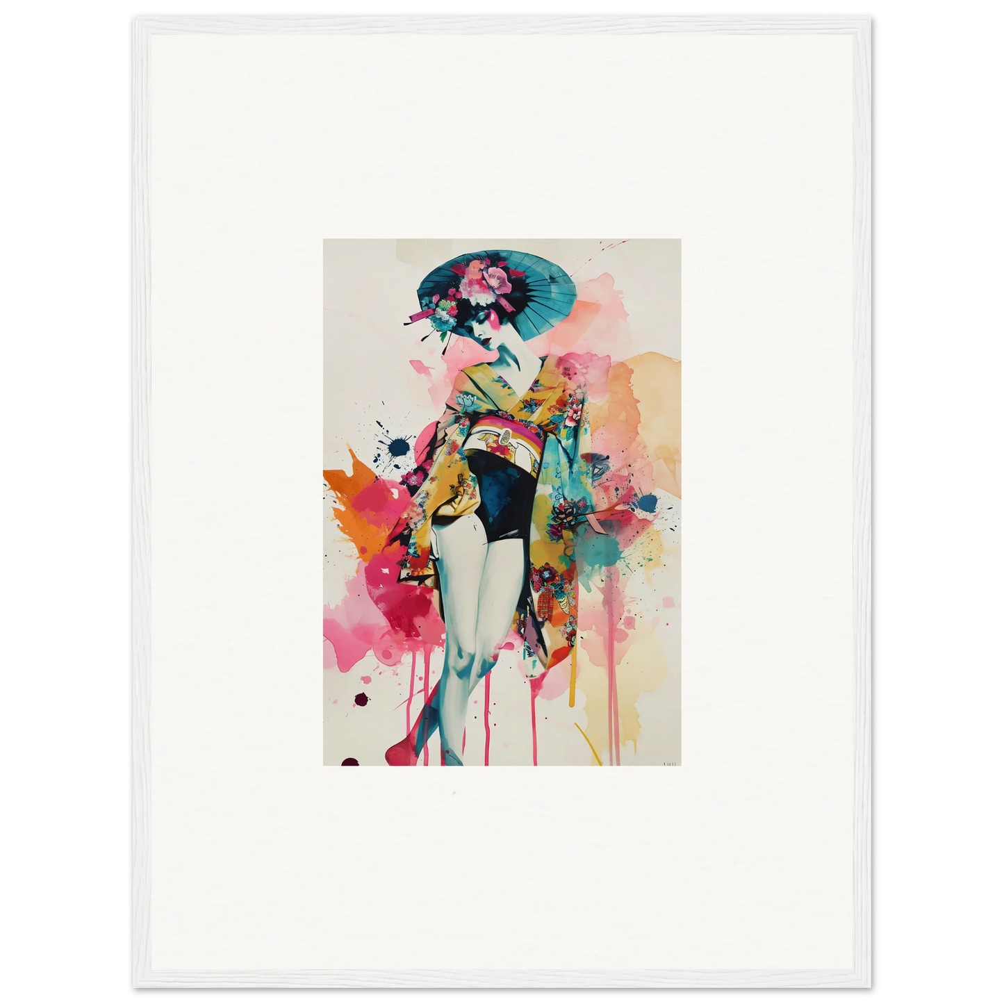 Colorful abstract geisha wall art canvas print for stylish room decoration