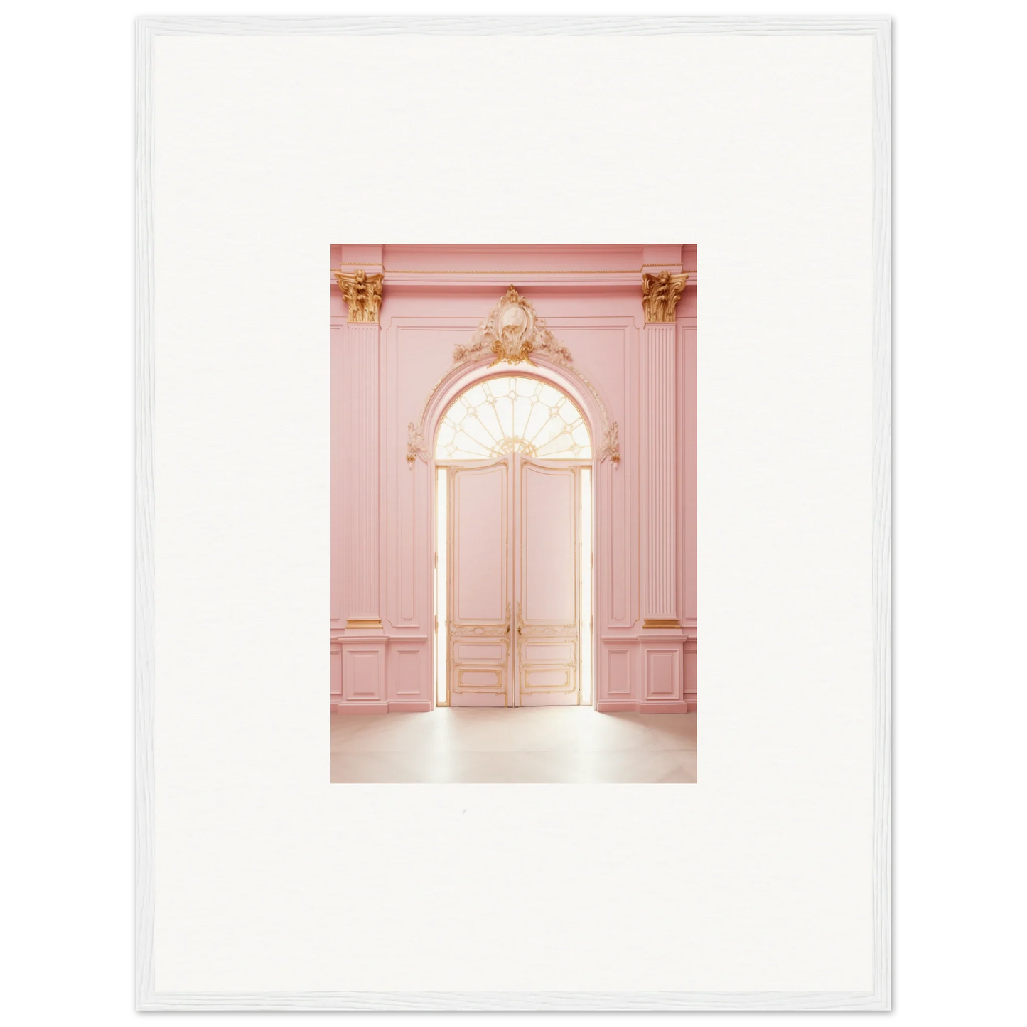 Ornate pink doorway with gold accents in Luminous Dreams Portal framed wall art