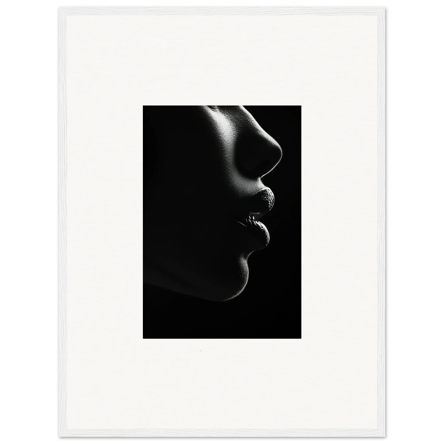 Side profile silhouette of nose and lips in Silver Twilight Whispers framed poster