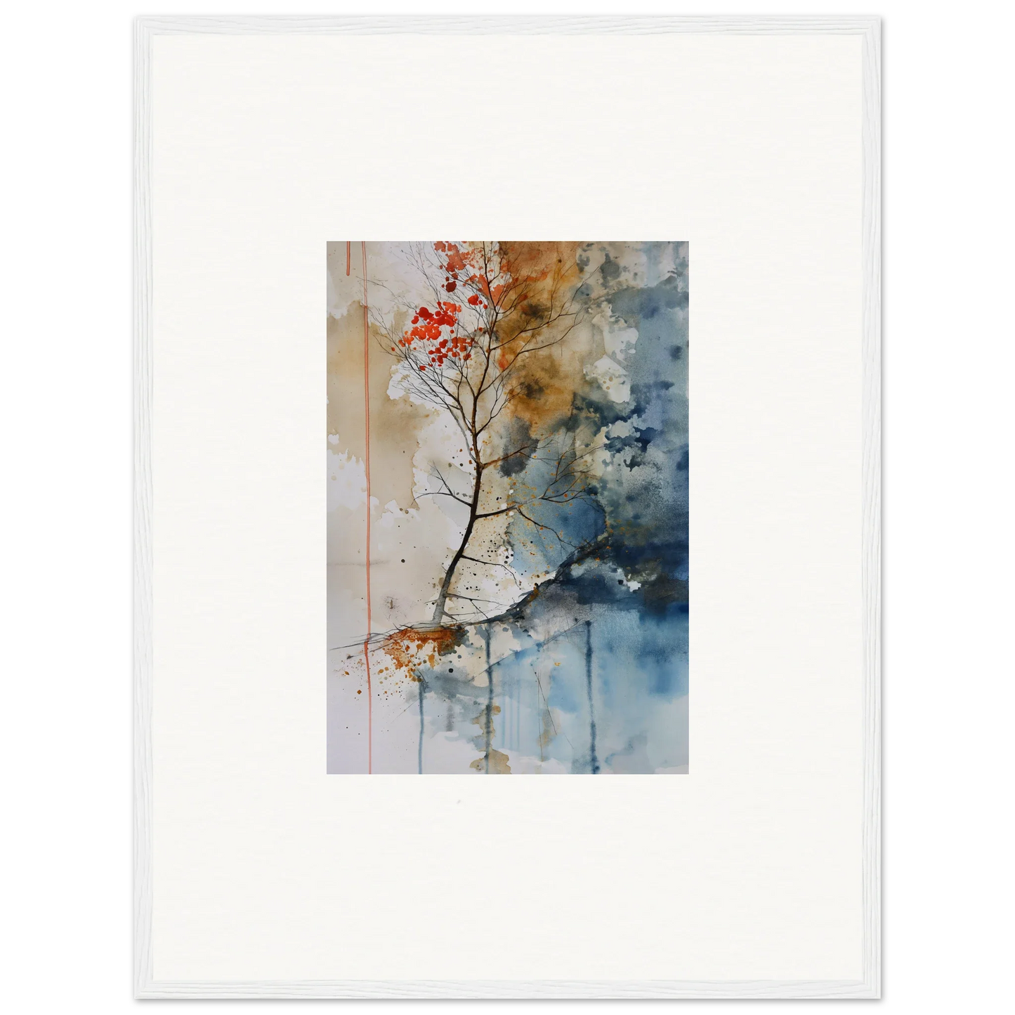 Watercolor canvas print of red blossoms on a tree branch for cozy room decoration