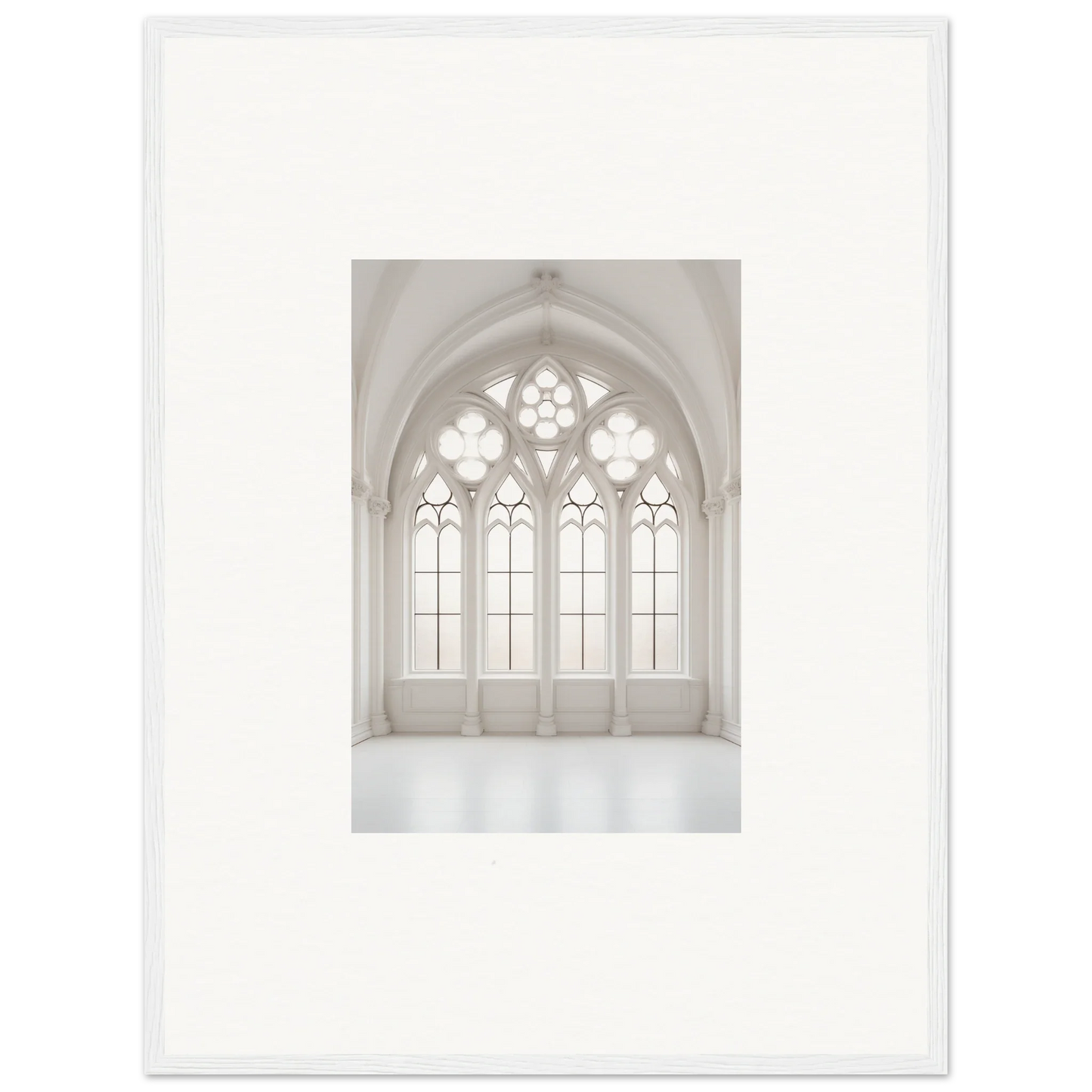 Gothic arched window with ornate tracery in Ethereal Light Elegy framed wall art