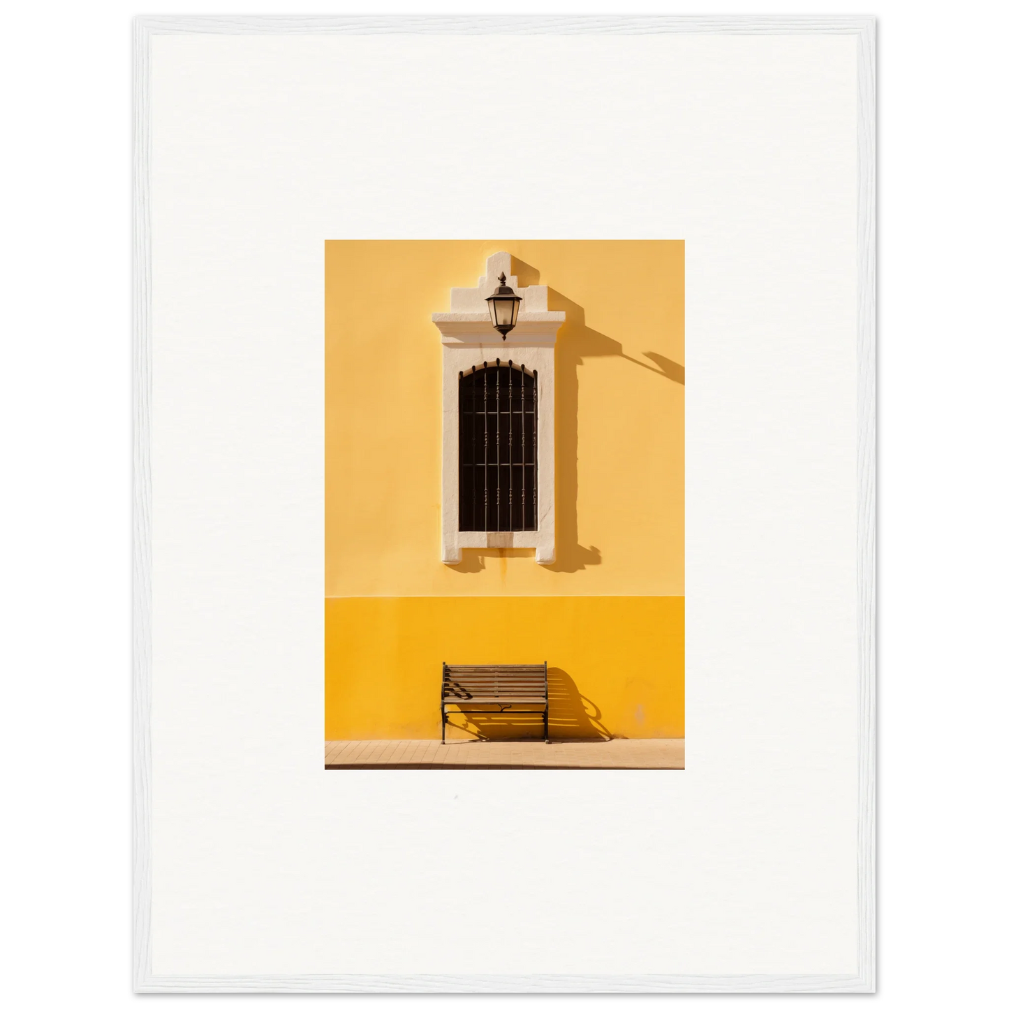 Yellow wall with window and bench, perfect for Six-light Cult Optionsky art vibe