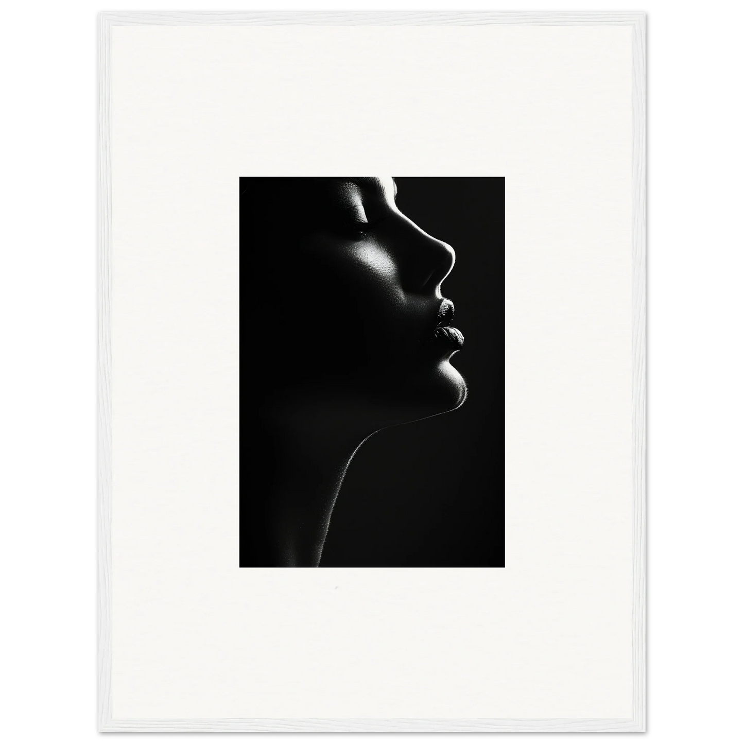Dramatic black and white profile silhouette showcasing Yin Space Reverie art contours