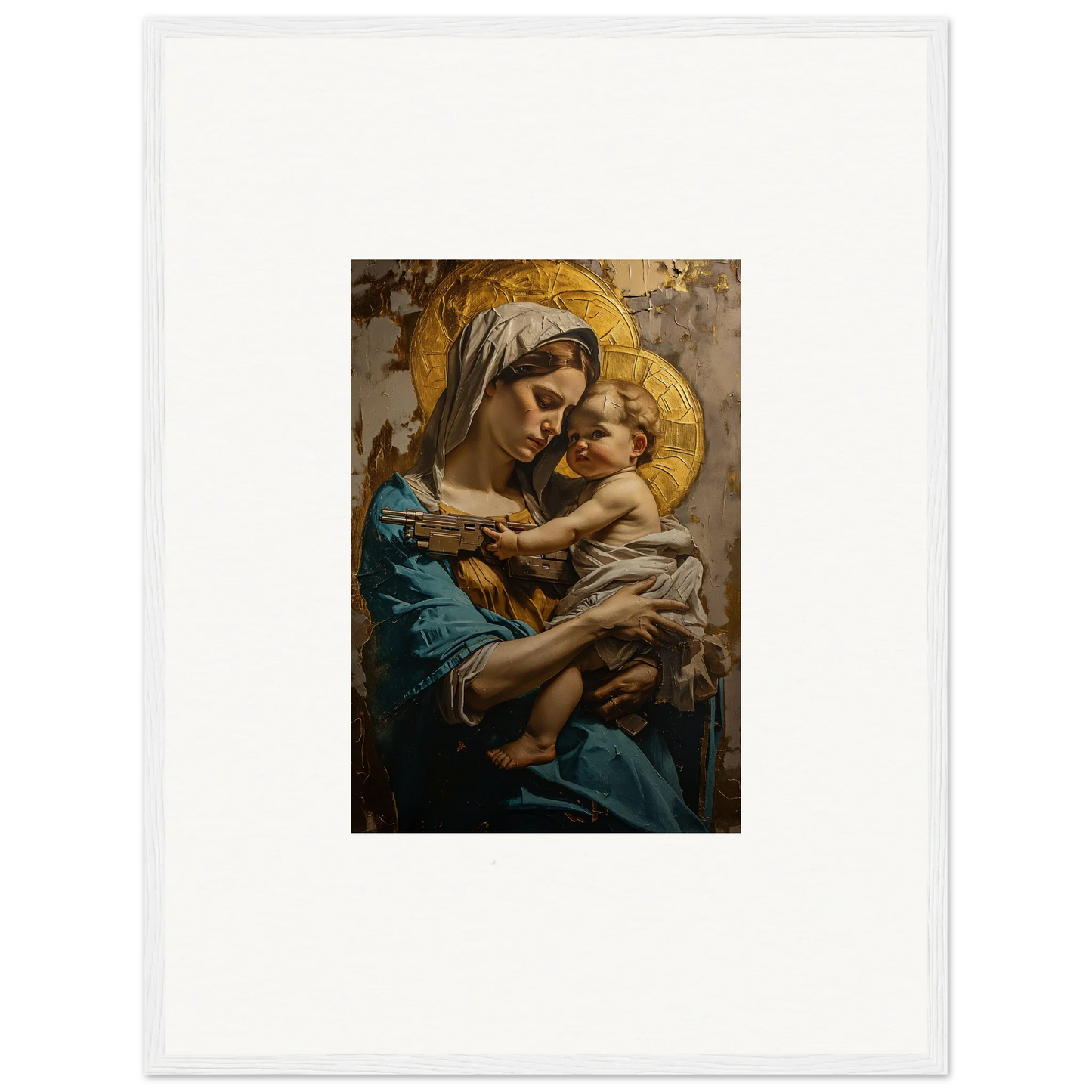 Painting of a woman and baby with a halo, perfect wall art for room decoration