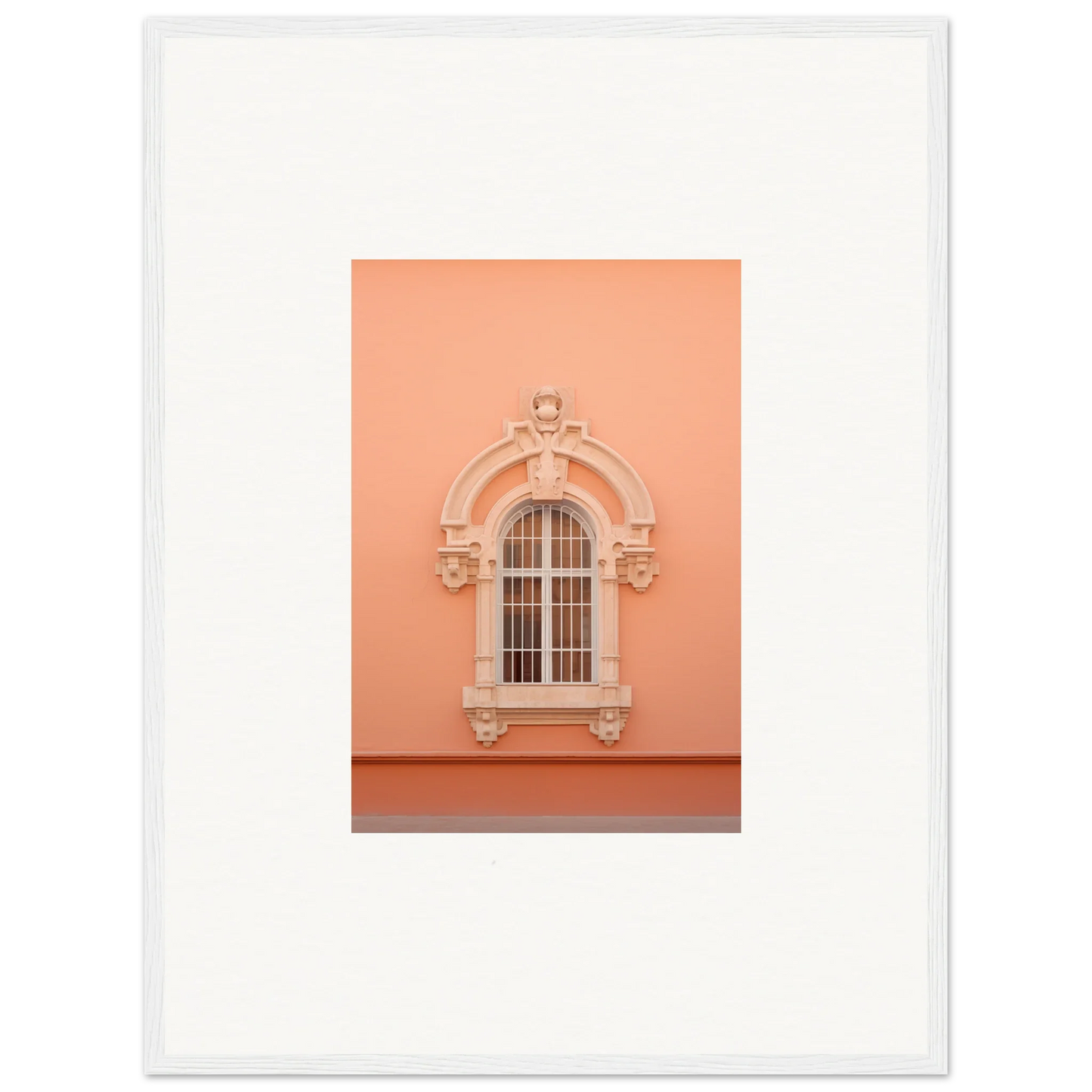 Ornate arched window with molding on peach wall in Opulent Dualities Neoclassical art™
