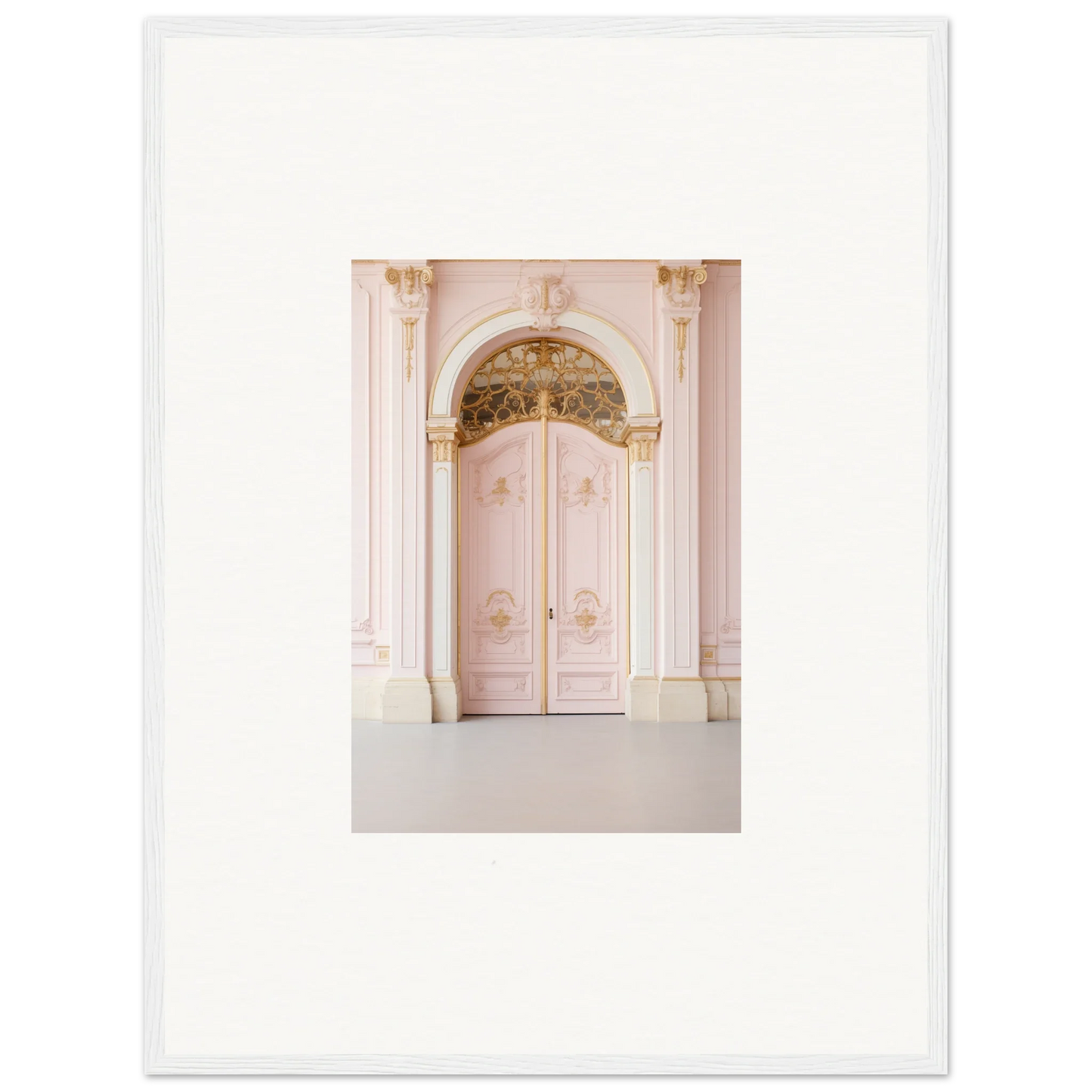 Ornate pink double door art with gilded baroque details in Regal Must framed wall art