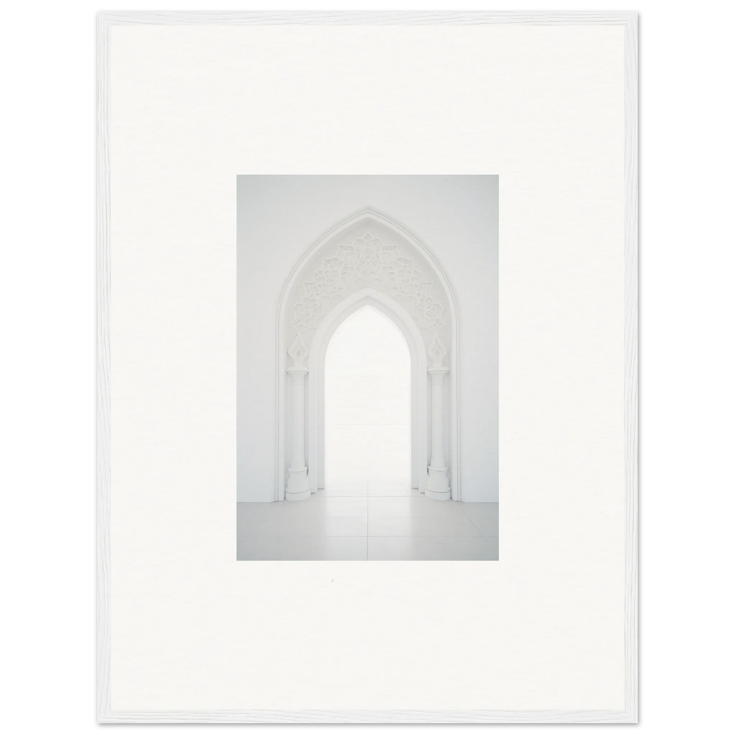 White Gothic-style arched doorway in Meditative Nova Portal framed wall art design