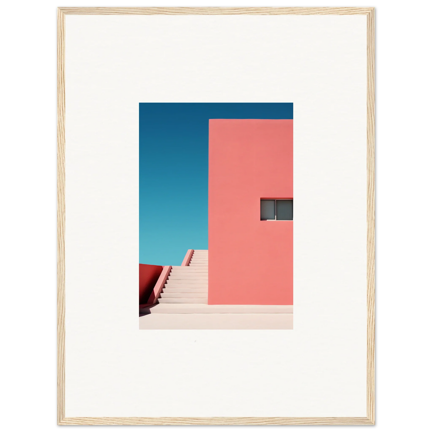 Pink wall with stairs and window, perfect for Cerulean Dream Ickles framed wall art