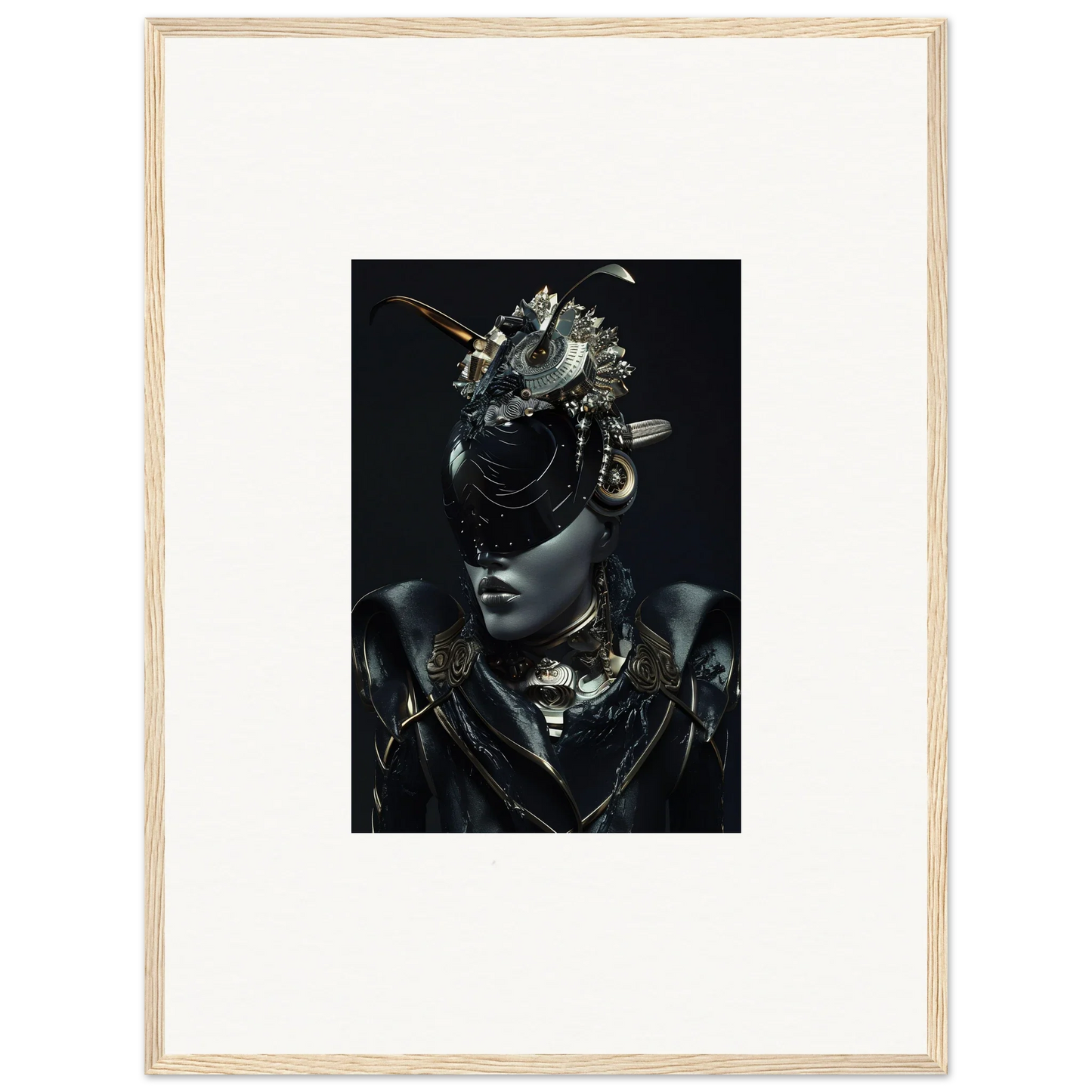Framed portrait of a figure in headdress, perfect for wall art and room decoration