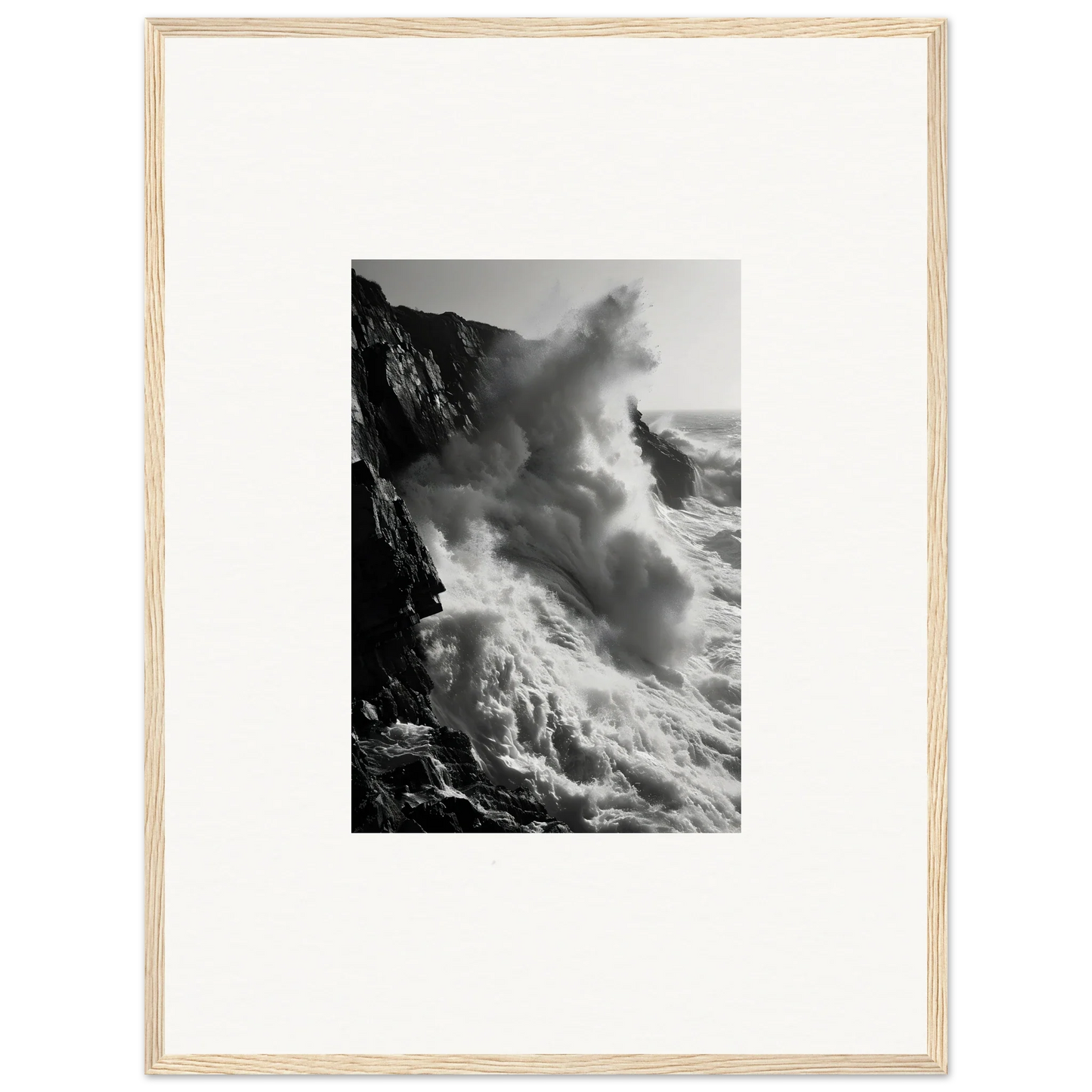 Powerful ocean waves crash on cliffs in Ephemeral Echoes Surge special edition art™