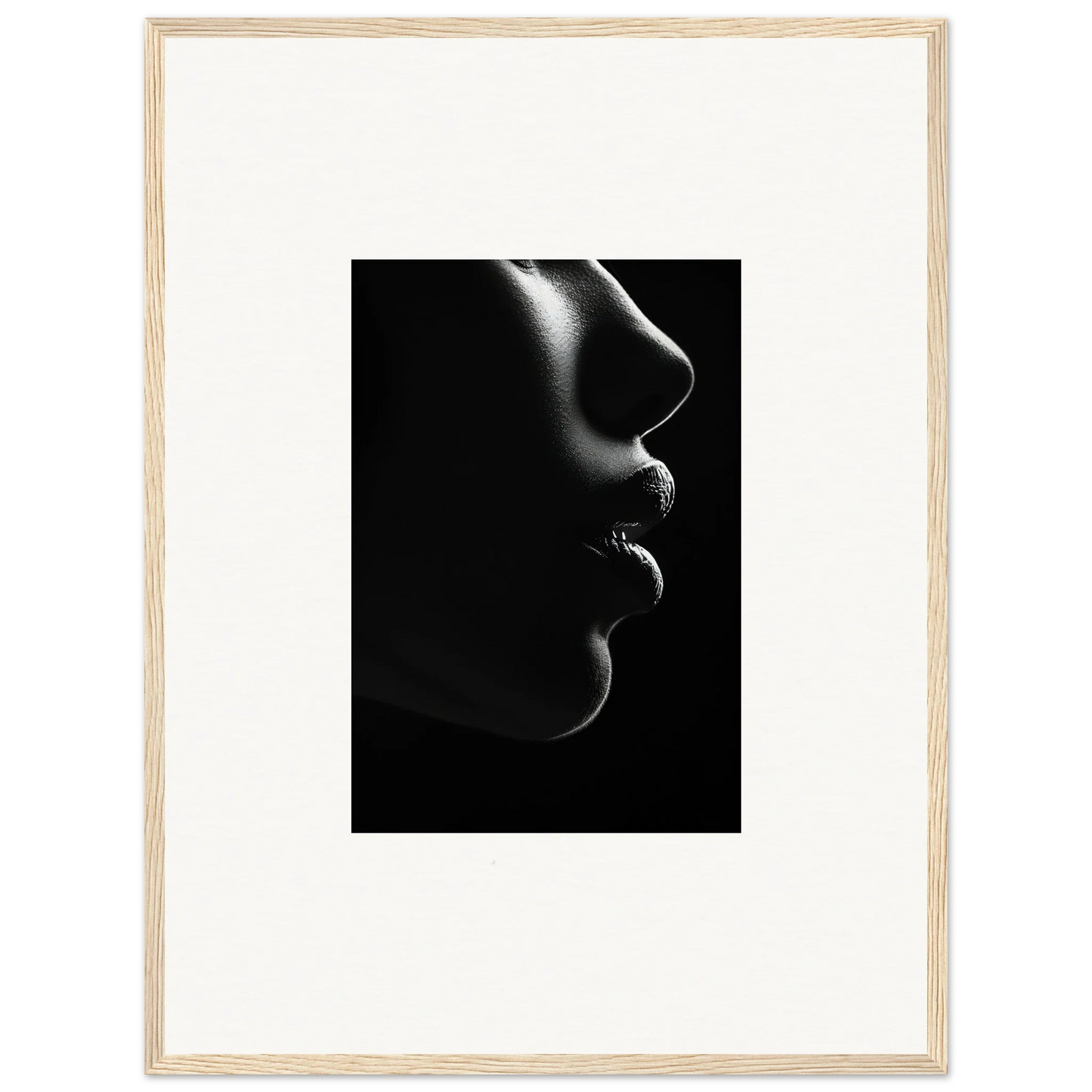 Side profile silhouette of lips and nose on dark background for Silver Twilight Whispers