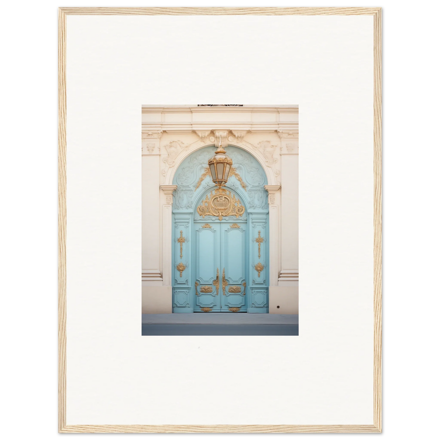 Ornate turquoise door with gold accents from the Ethereal Thresholding Gate art piece