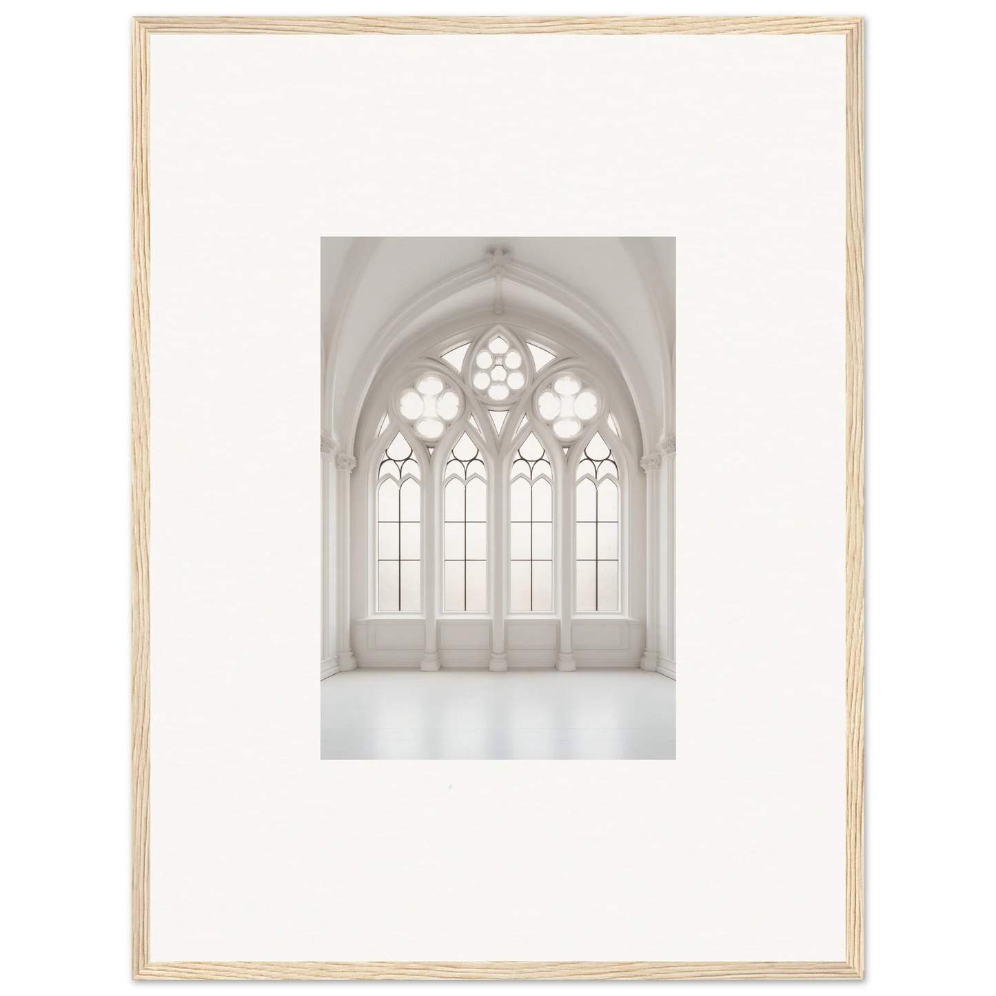 Gothic arched window with ornate tracery in Ethereal Light Elegy framed wall art