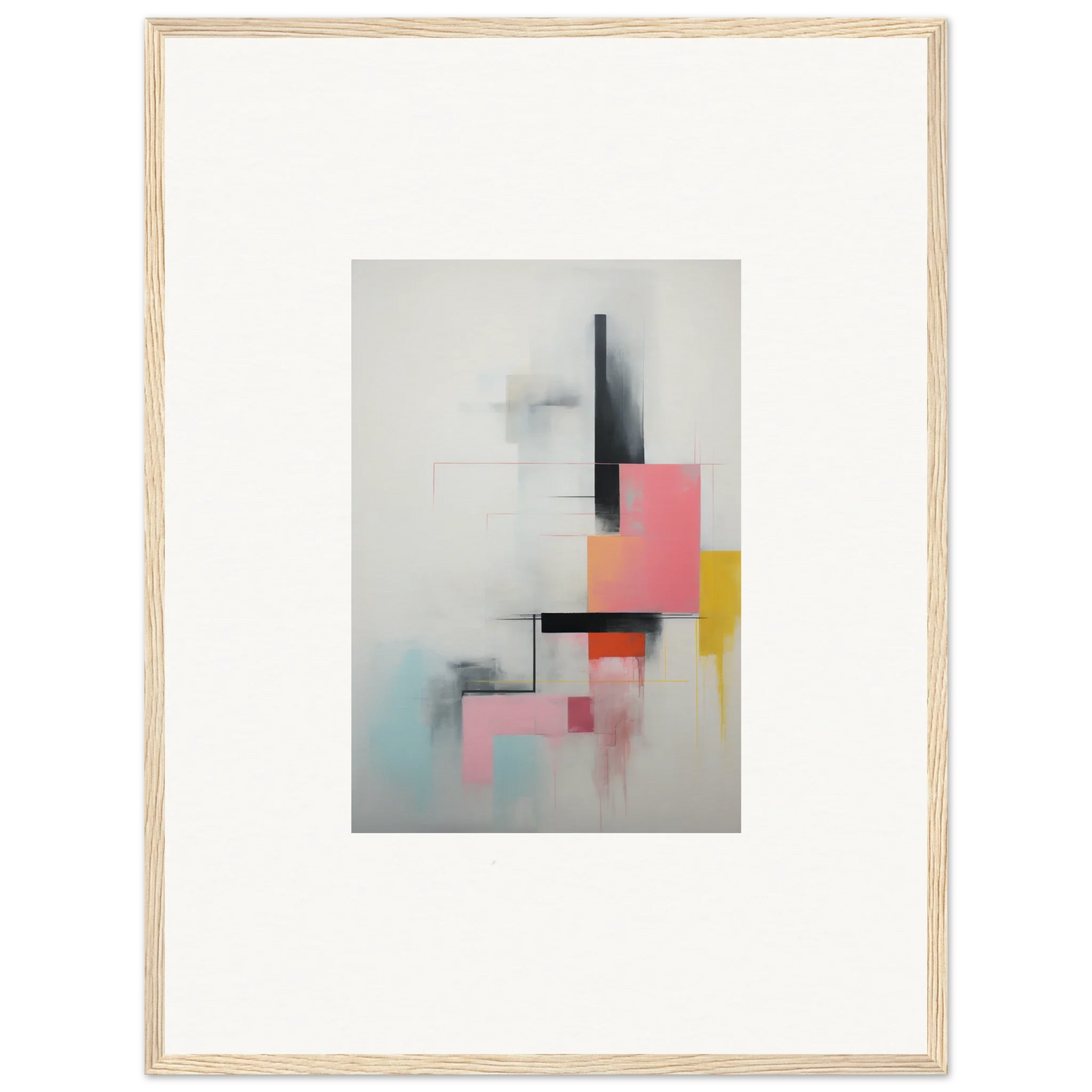 Abstract geometric artwork in Soft Pink, Yellow, and Black for Ethereal Chrome Juxtaposition