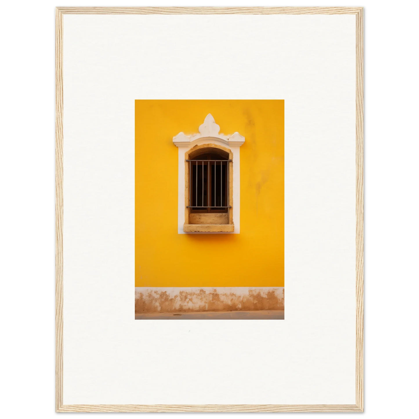 Ornate window with metal bars on a bright yellow wall of the Daisy Dreamgate Portal