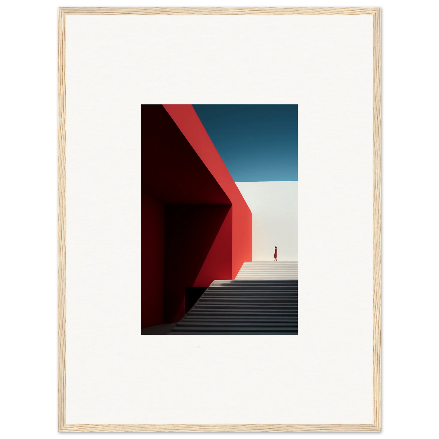 Framed wall art of bold red walls and concrete steps from Mesa Quizzes Cascades