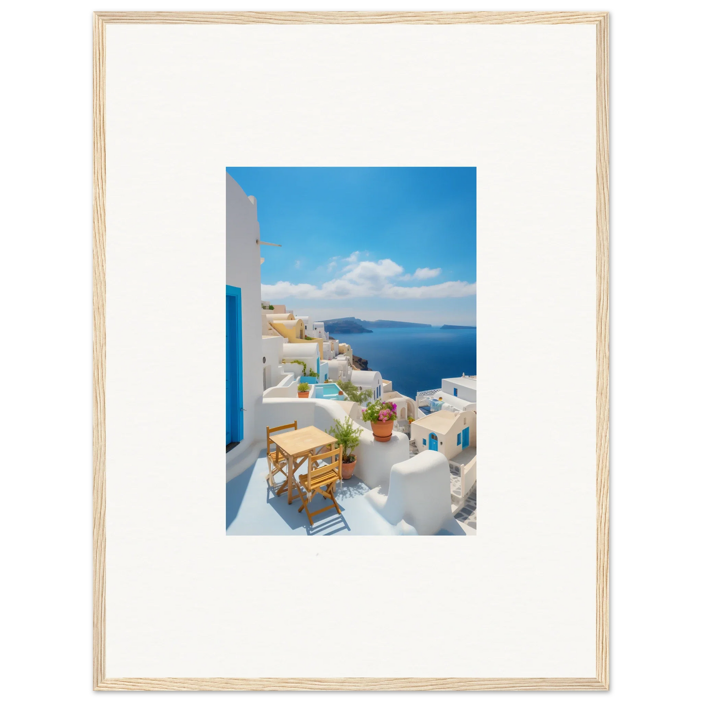 Framed poster of Santorini’s stunning view in the Dream-Touched Odyssey special edition