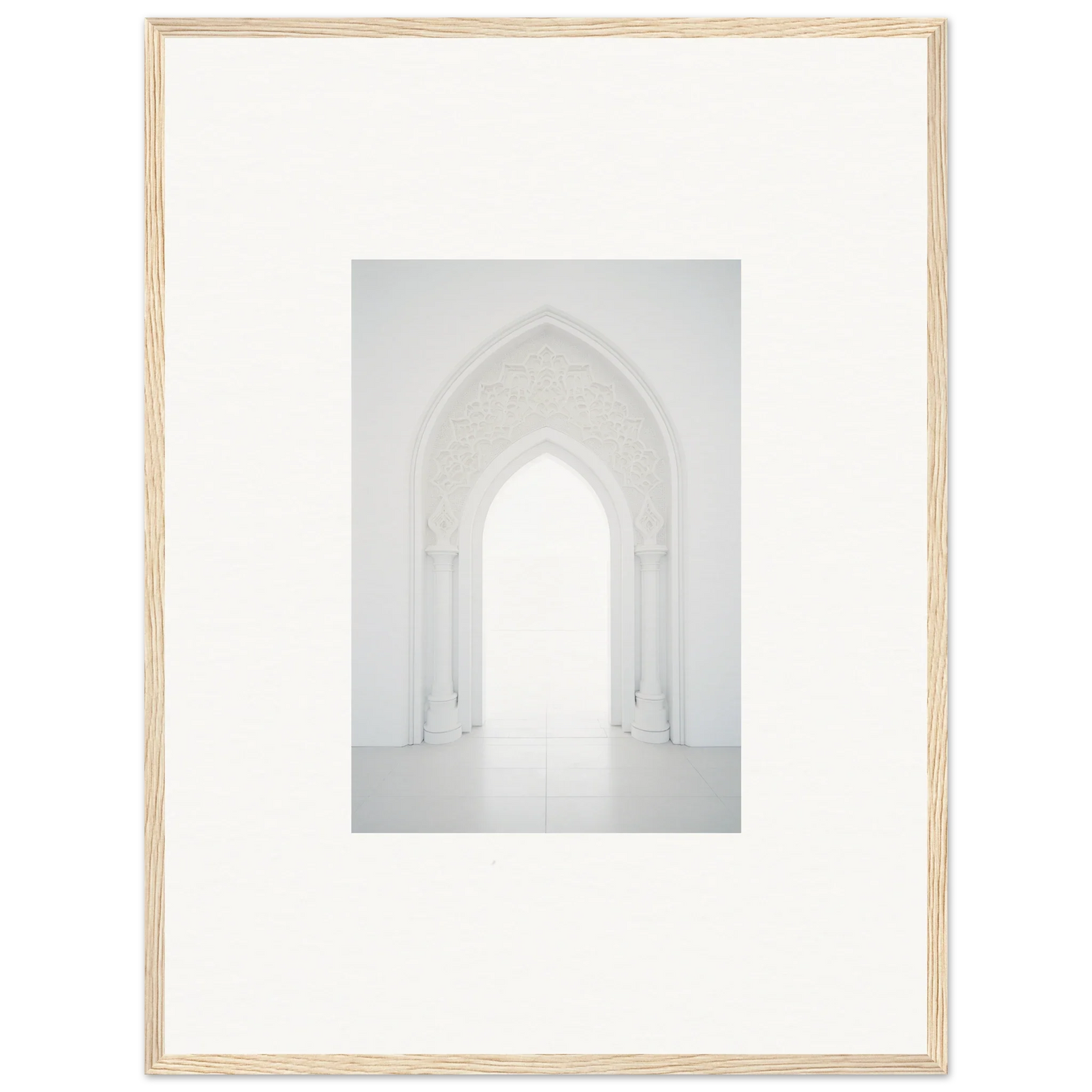 Beautiful white Gothic arched doorway in the Meditative Nova Portal framed wall art
