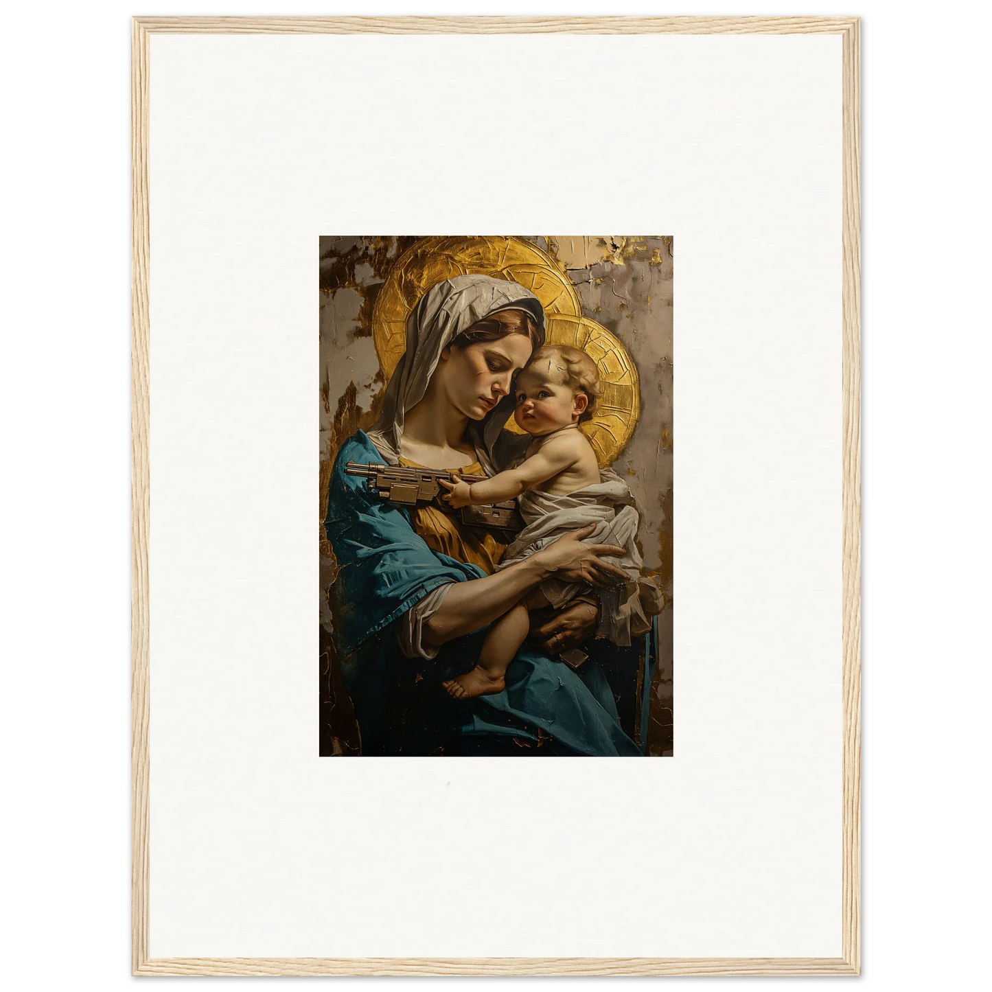 Framed wall art of a woman with a baby, perfect for room decoration as Sacred Embrace