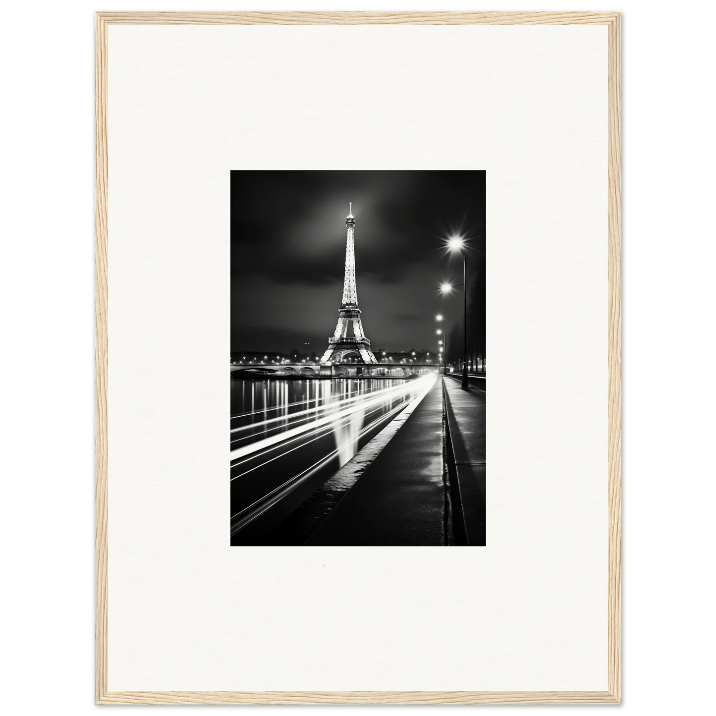 Black and white photo of the Eiffel Tower at night for special edition art™ lovers