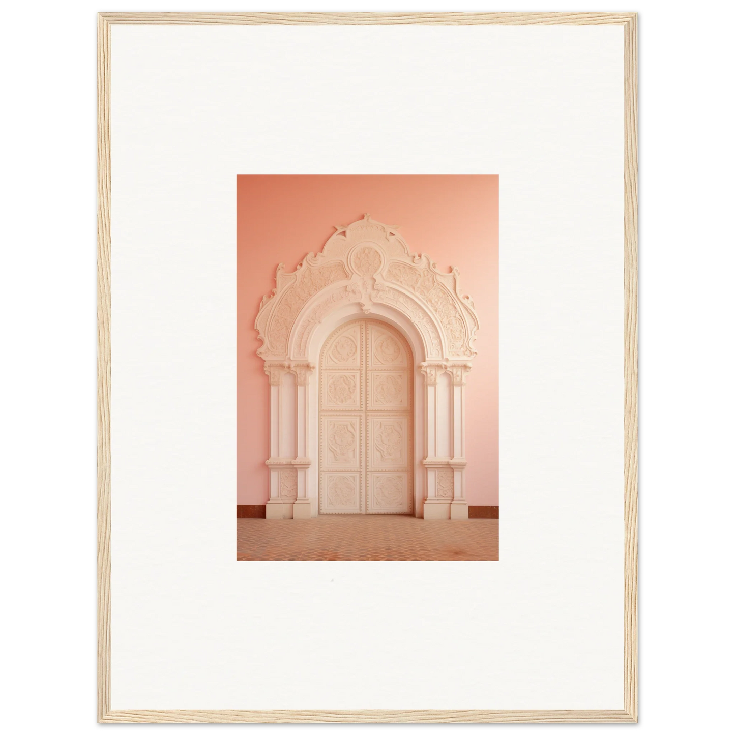 Ornate arched doorway in soft pink, perfect for Patio Reverie sleutelenv art display