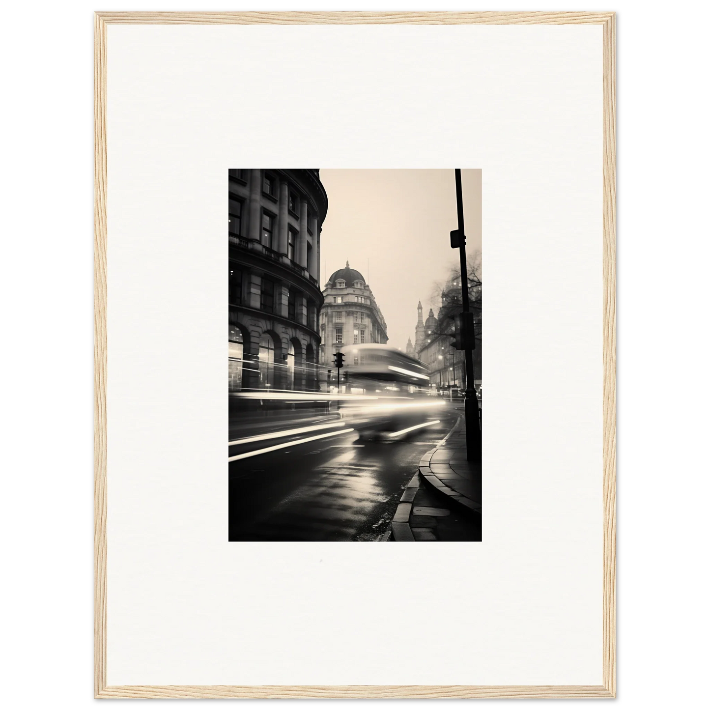 Black and white rainy city street with blurred car lights from Ethereal Citypulse Reverie