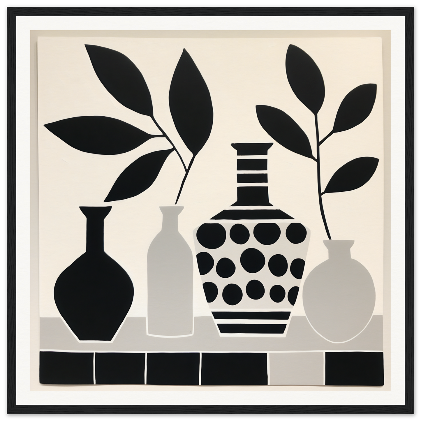 Black and white silhouettes in Botanical Vessel Dreamscape still life art