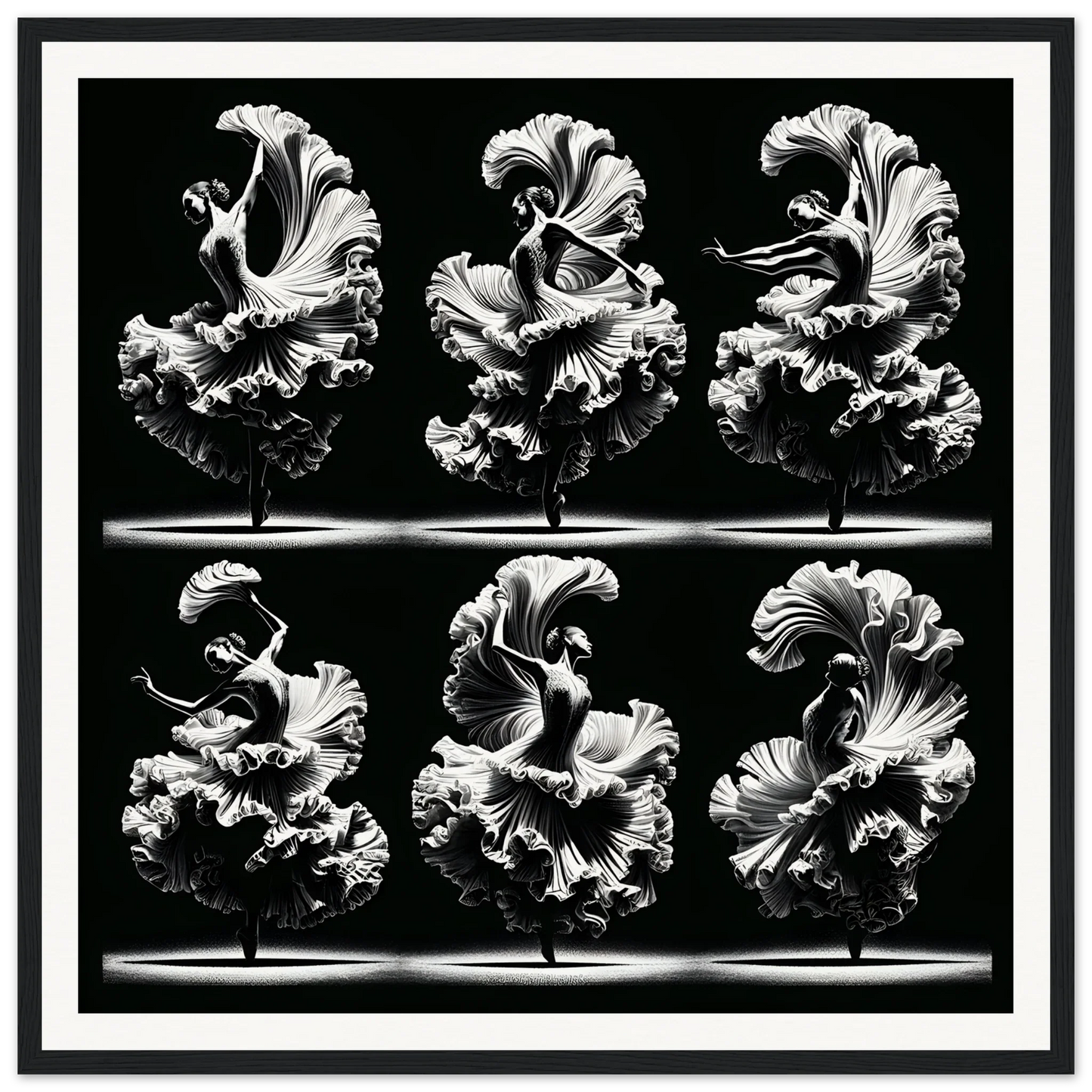 Six ruffled white parrot tulips in Ethereal Ballet Whirl framed poster art