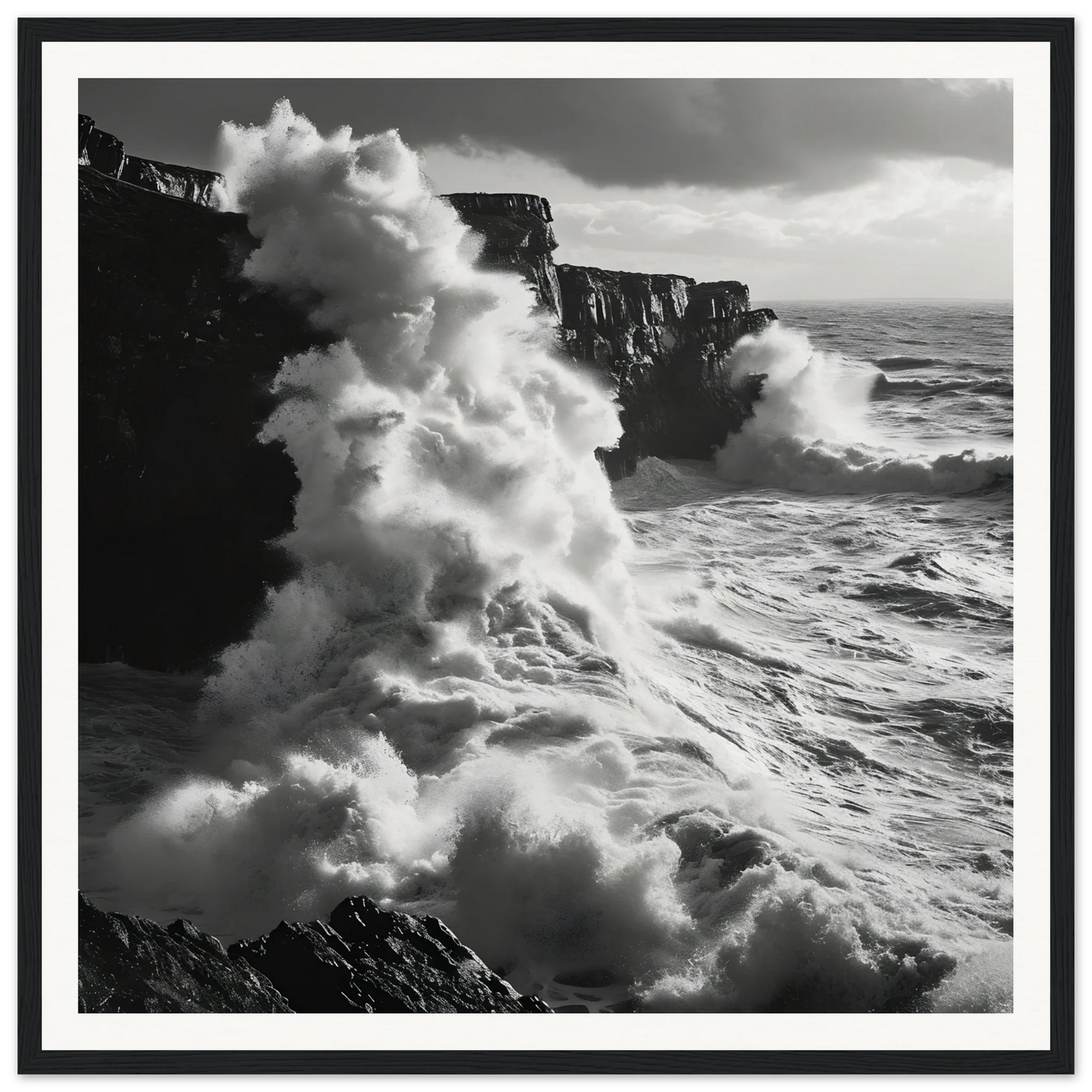 Powerful ocean waves crash on cliffs in Oceanic Thunder Locks special edition art™