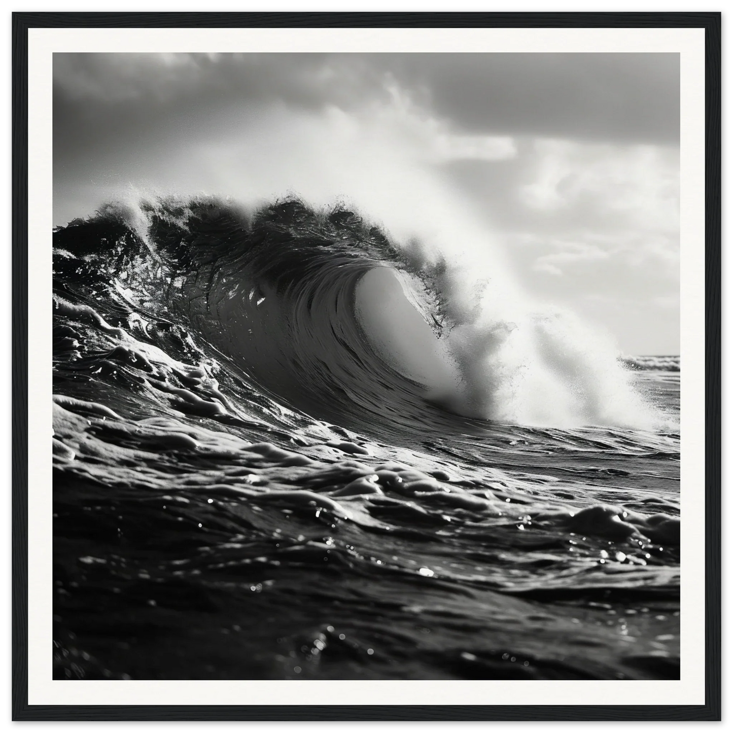 Powerful ocean wave curling in Tidal Convergence Whisper framed wall art