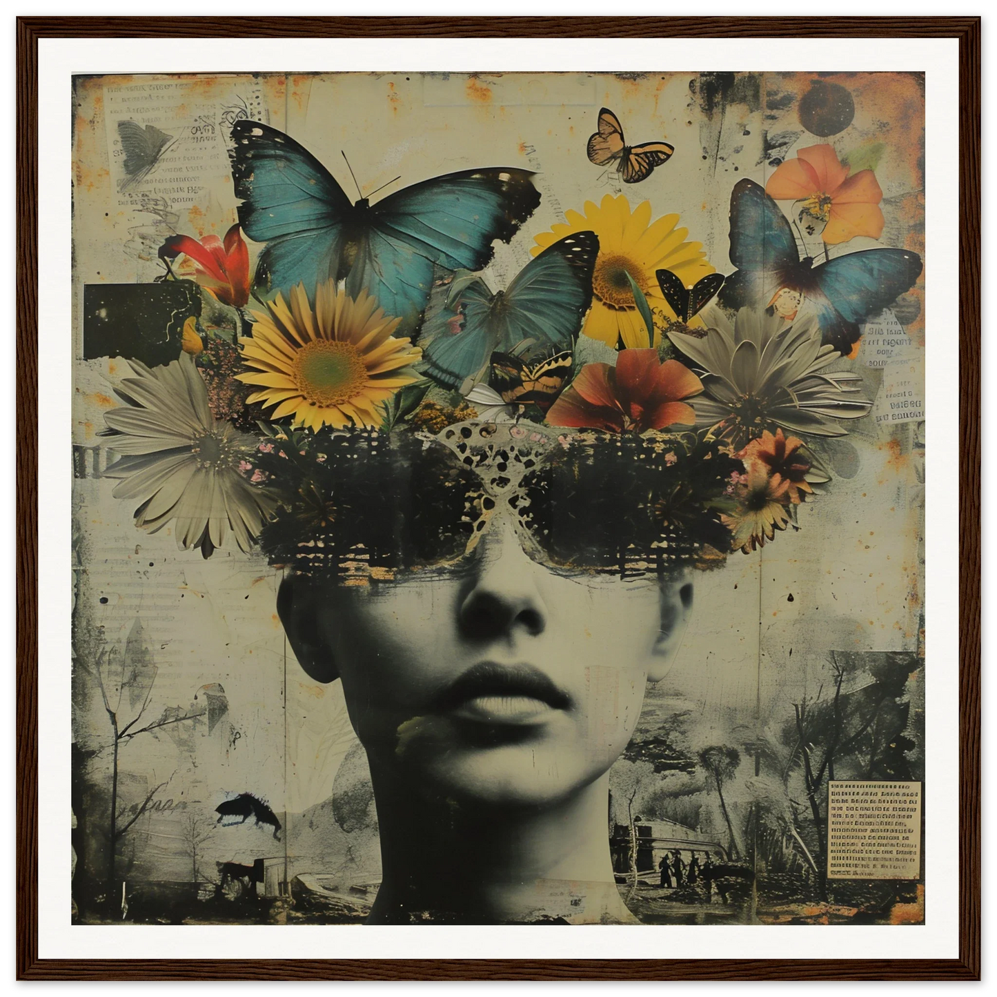Artistic portrait with butterflies and sunflowers in Butterfly Dream Visage design