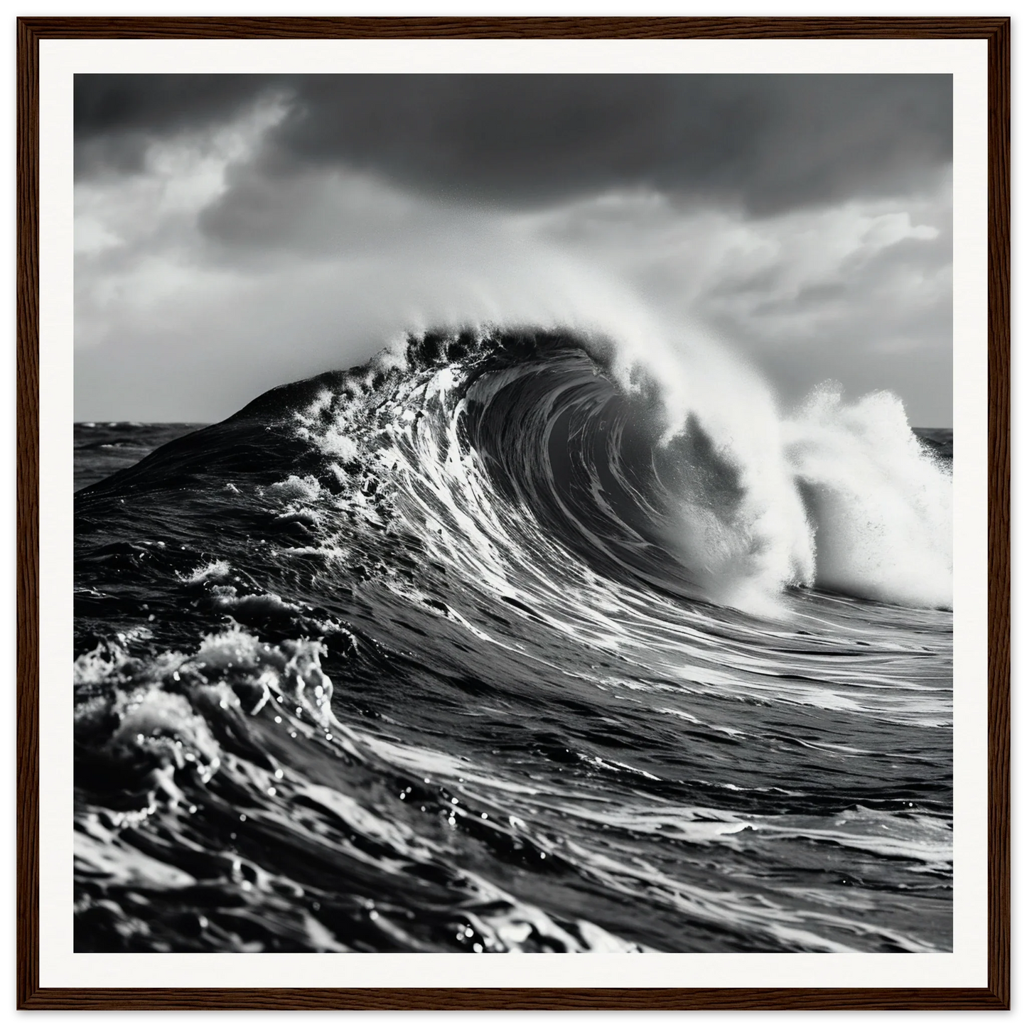 Powerful ocean wave curls with white spray under a dark sky in Eternal Liquid Crescendo