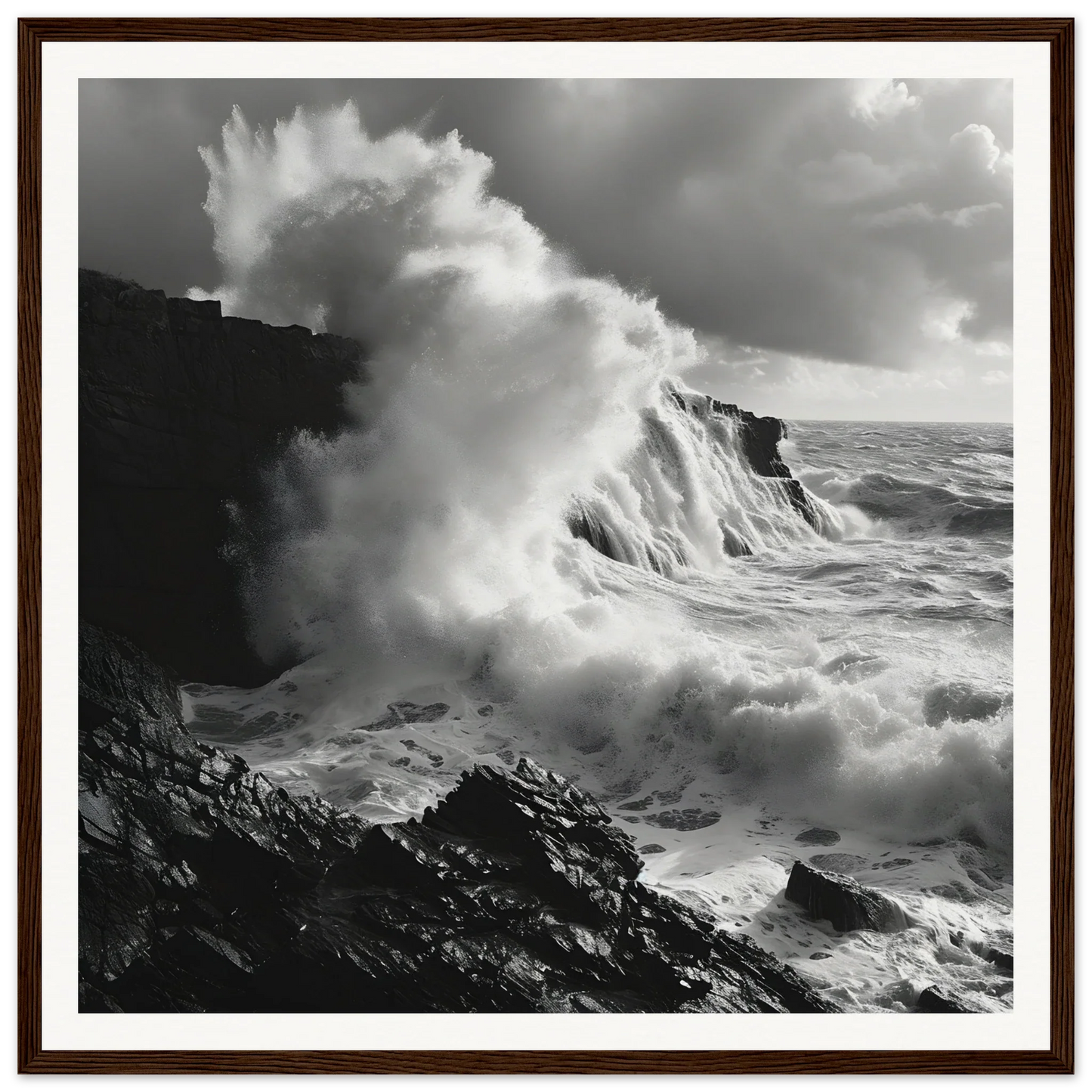 Ocean wave crashing on cliffs in Foamy Abyss Wails special edition art