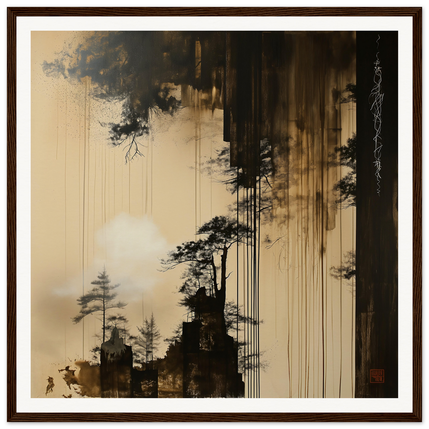 Dark trees and mountains with paint effects in Timeless Ink Grove special edition art