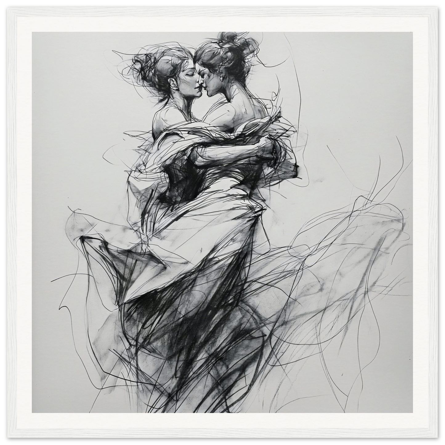 Expressive charcoal sketch of two figures dancing, featured in Fluid Embrace Reverie