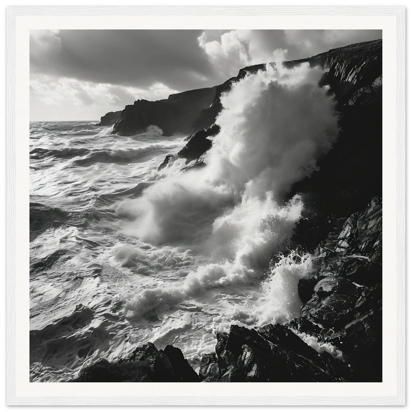 Powerful ocean waves crashing on cliffs in Oceanic Reverie Clash special edition art™