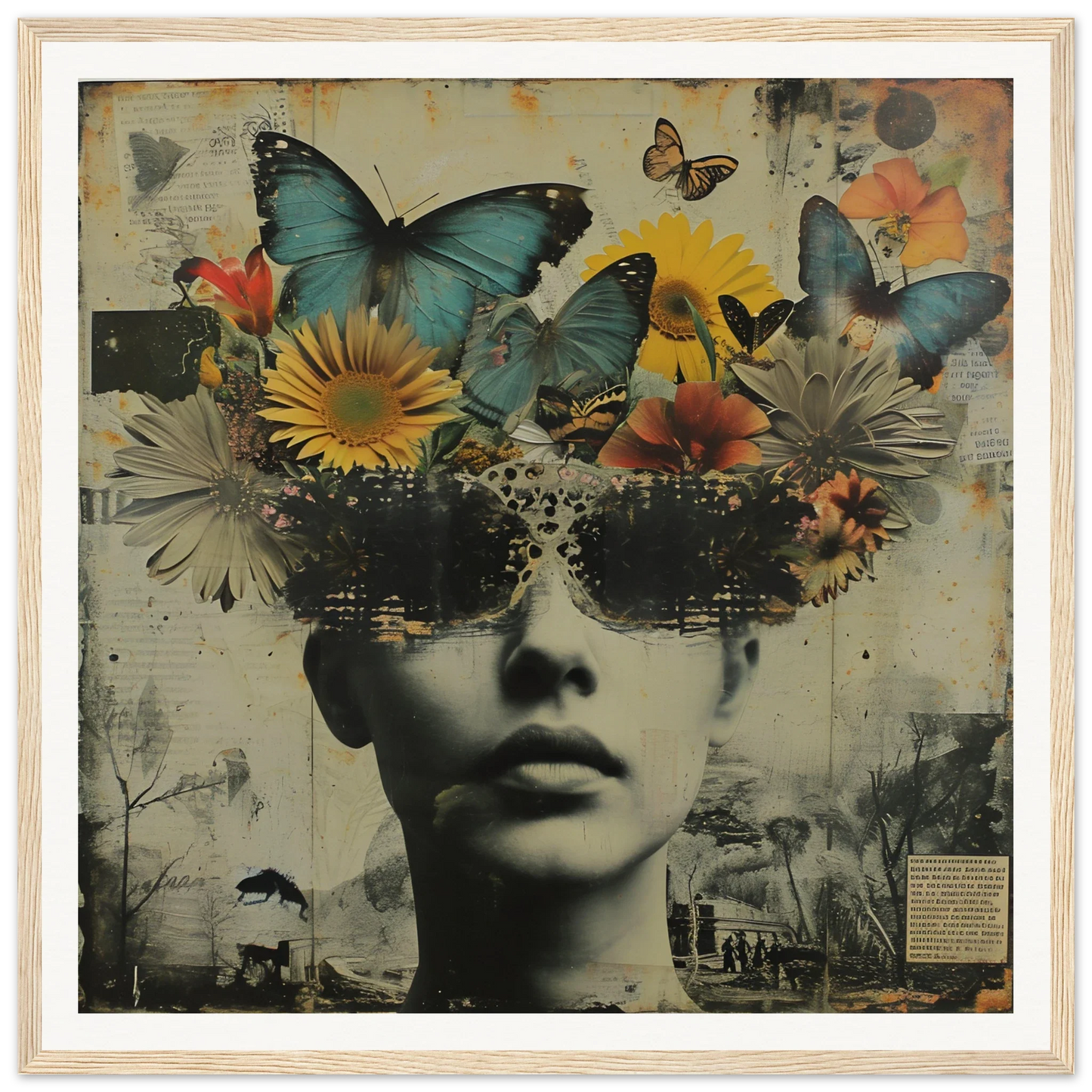Artistic portrait featuring butterflies and sunflowers in Butterfly Dream Visage