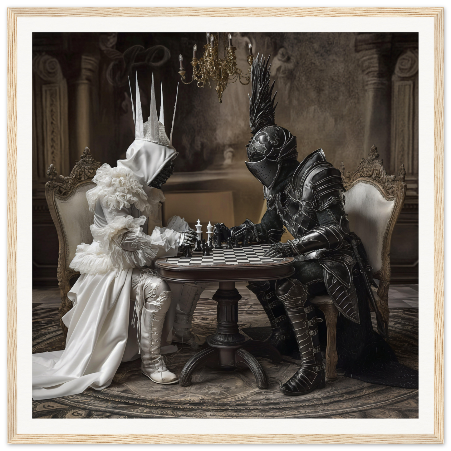 Two armored figures engaged in a chess match from Eternal Mind Duel special edition art