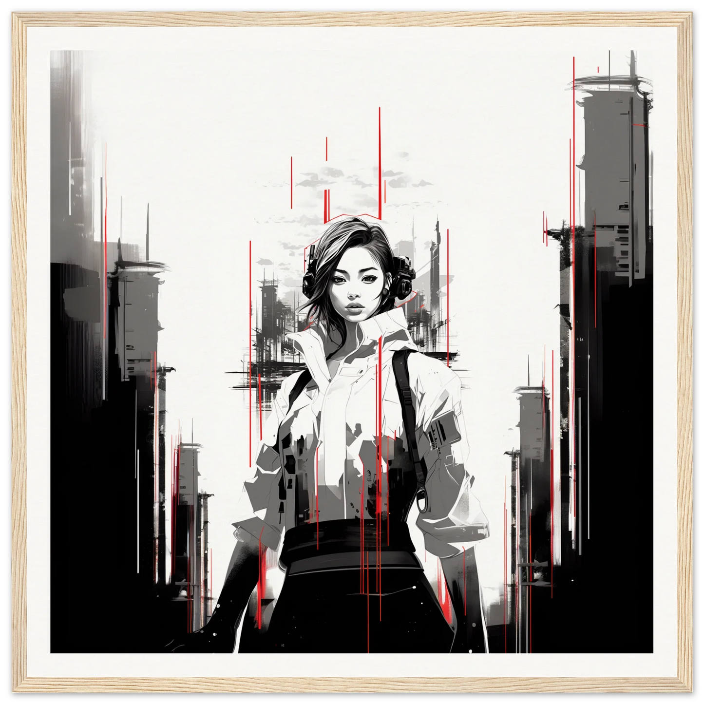 Stylized black and white art with red accents from Mono City Electric special edition