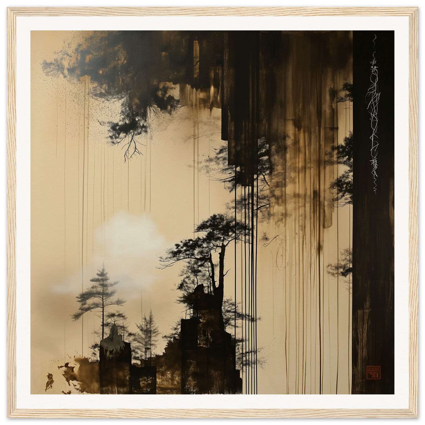 Atmospheric landscape painting with silhouetted trees from Timeless Ink Grove collection