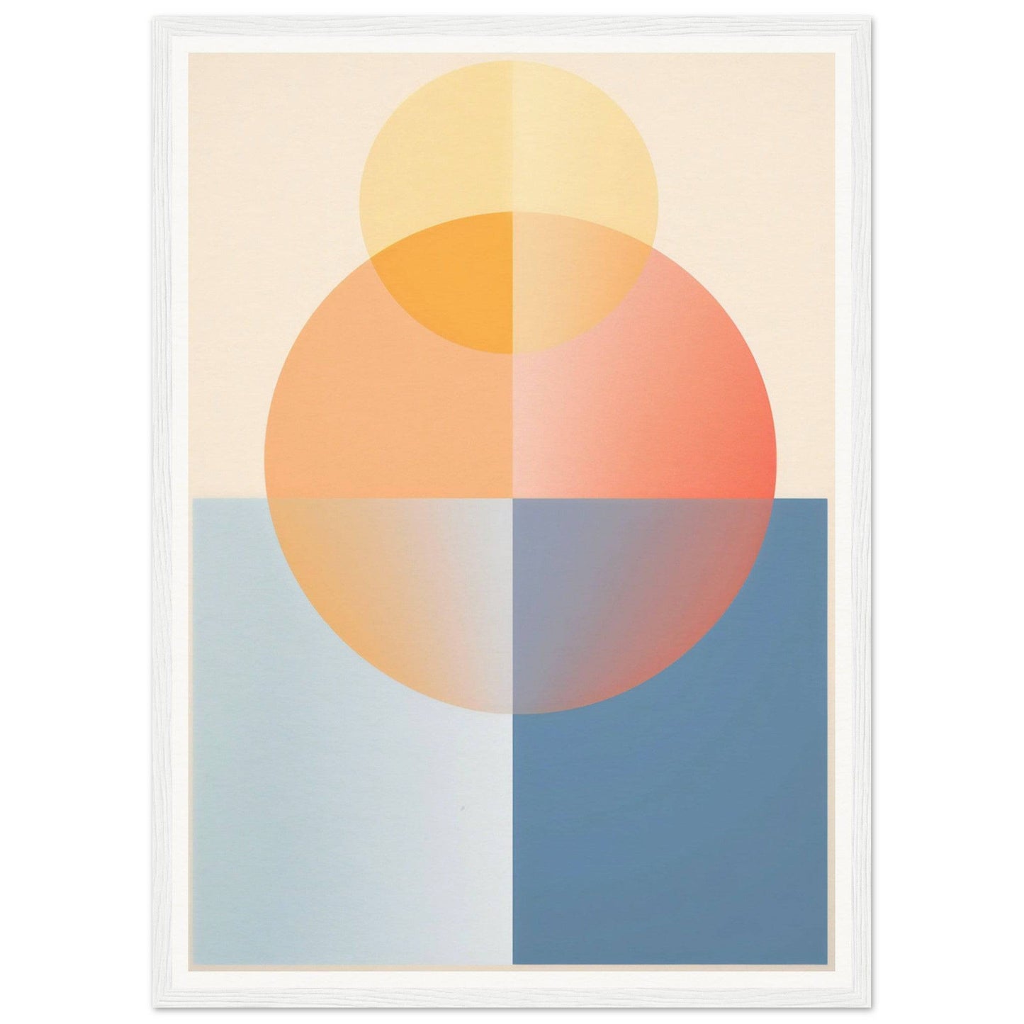 Abstract geometric composition featuring overlapping circles and rectangles in pastel colors.