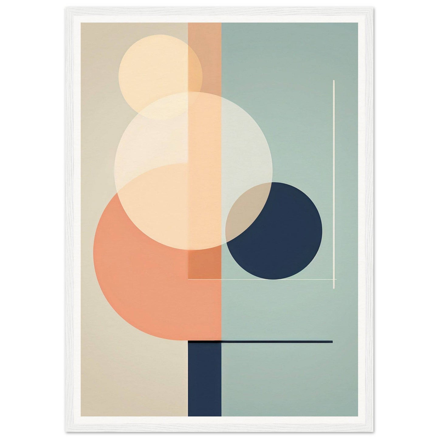 Abstract geometric composition featuring overlapping circles and rectangles in muted pastel colors.