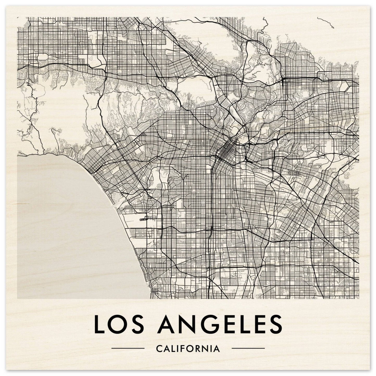 Map of Los Angeles, California showing the city’s street grid and geographical features.