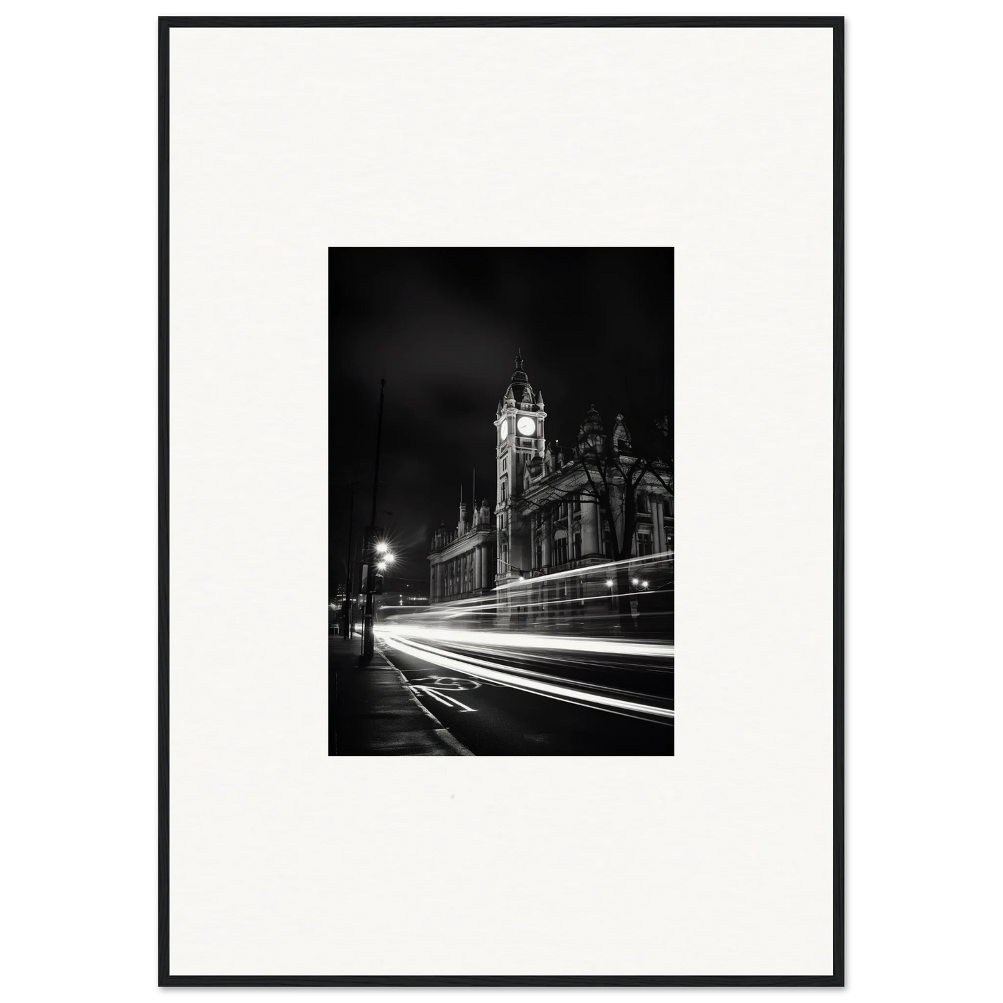 Black and white Westminster night shot with light trails for Temporal Phantasm Glide art