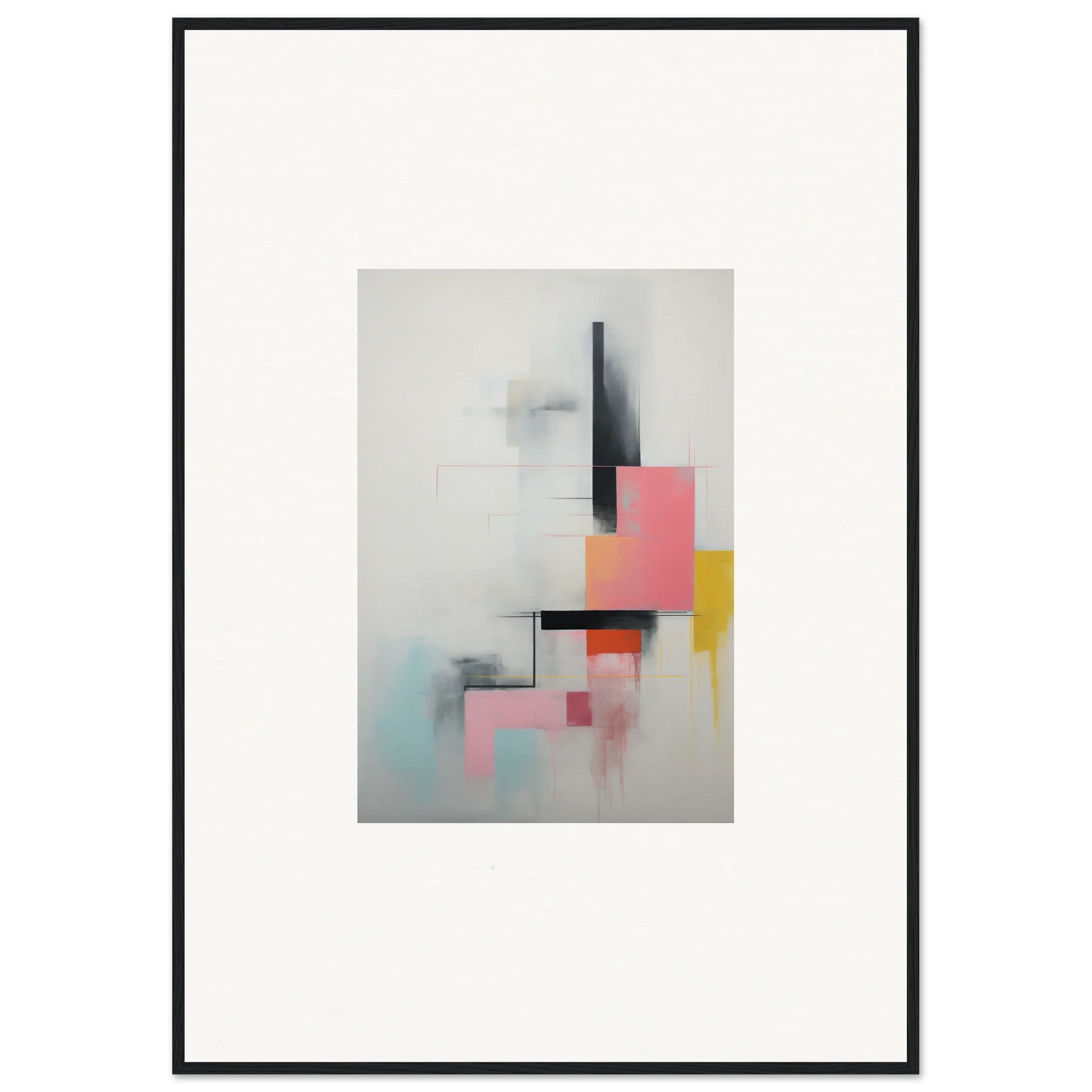 Abstract watercolor of geometric shapes in pink, yellow, and gray for Ethereal Chrome Juxtaposition