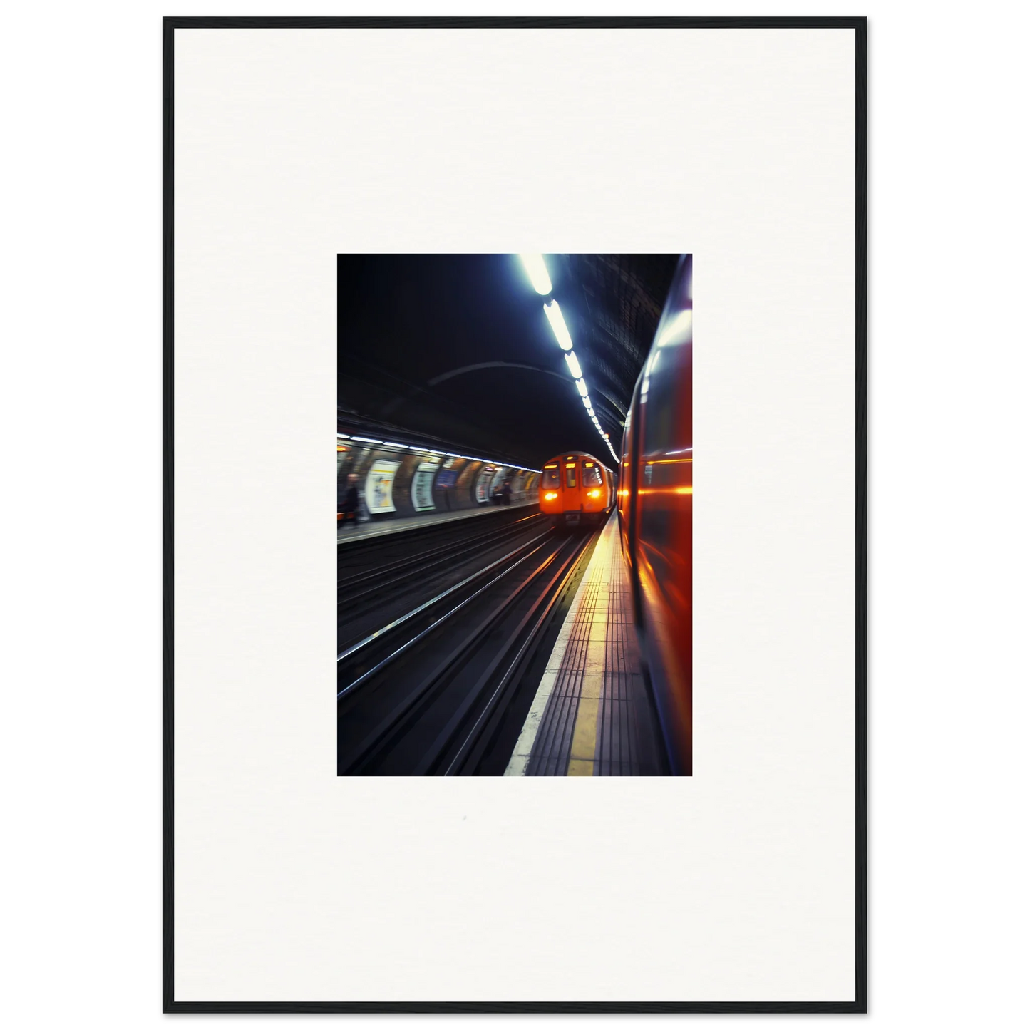 Underground subway platform showcasing Threads Passagesquent Hues illuminated tracks