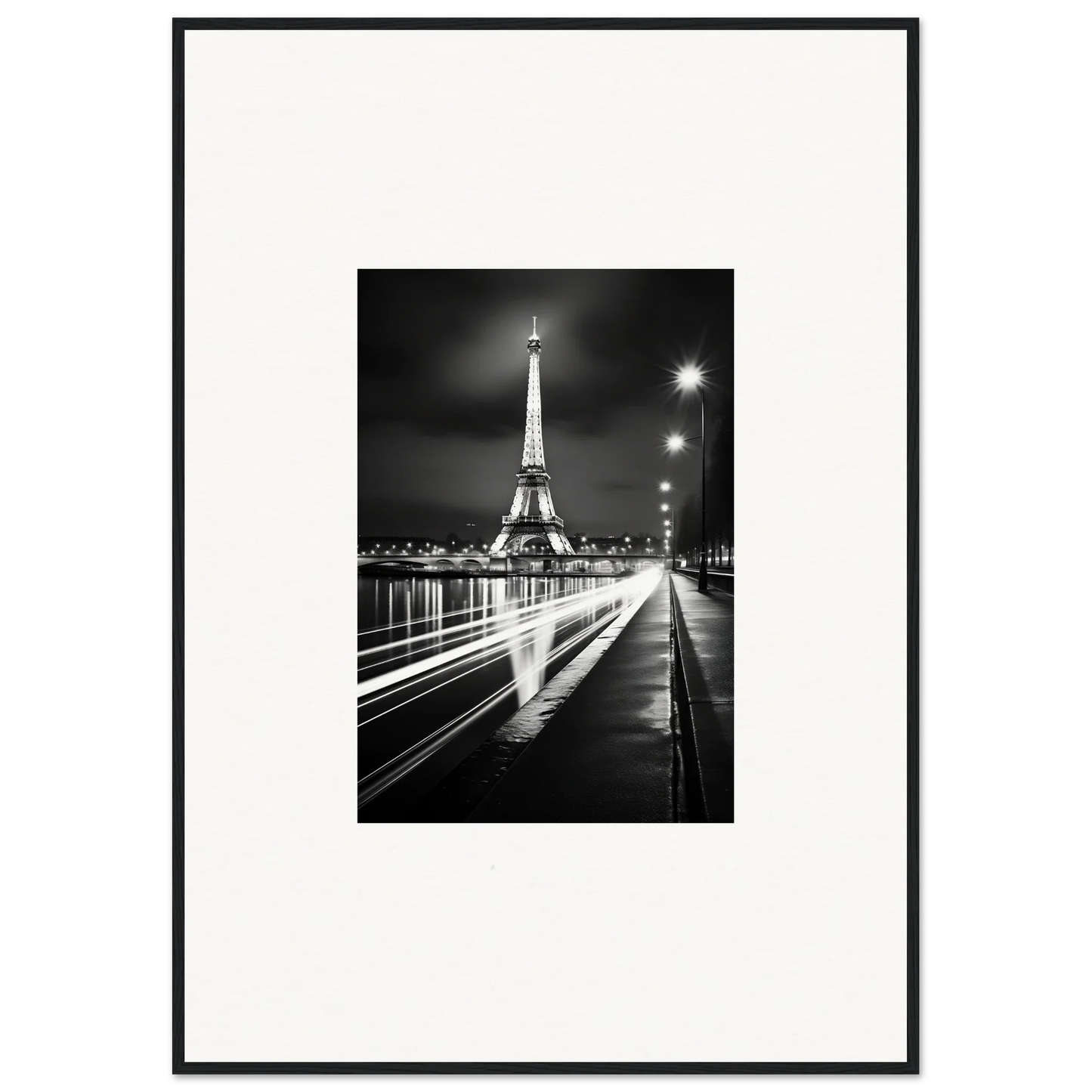 Black and white image of the Illuminated Eiffel Tower for a premium framed wall art