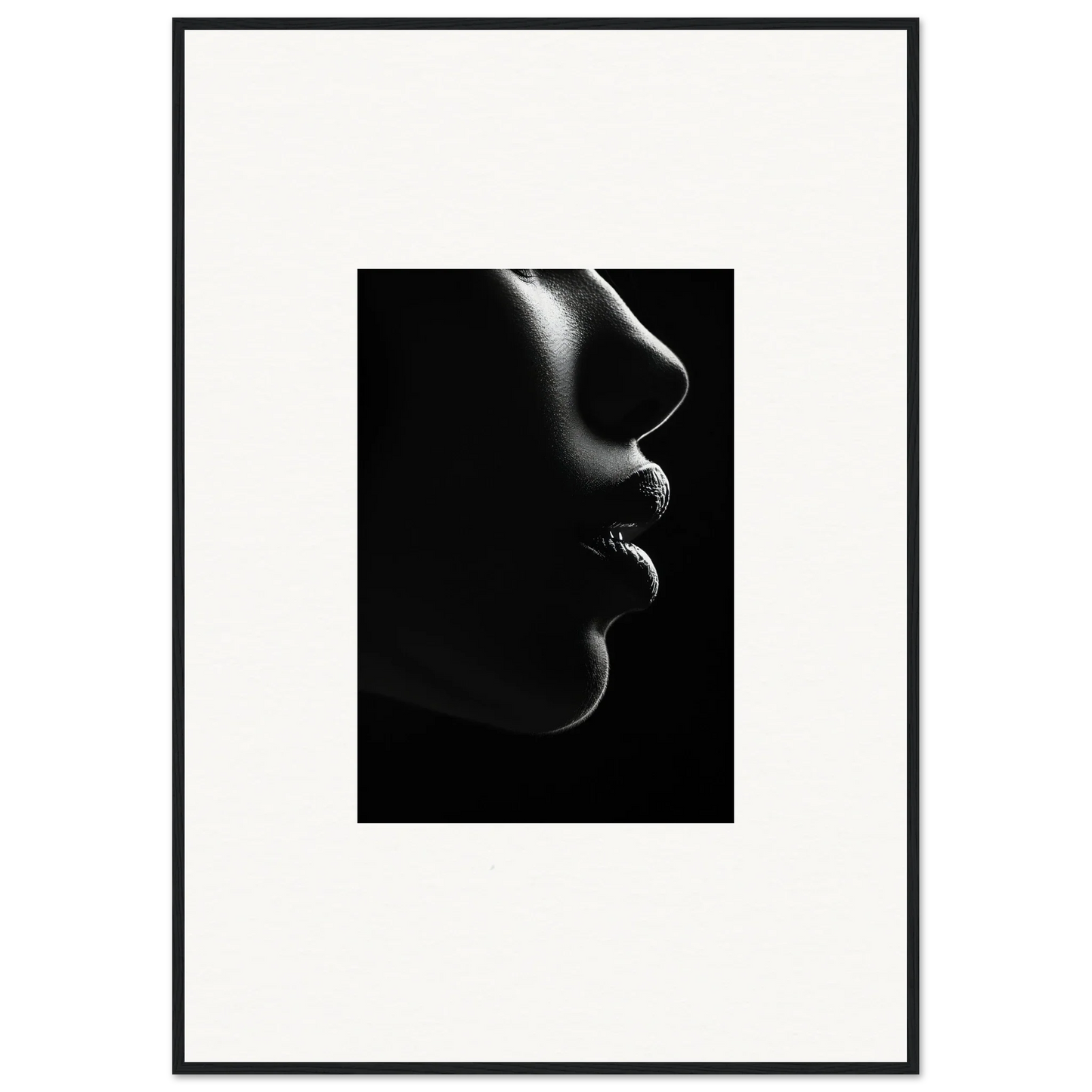 Side profile silhouette of lips and nose in dramatic light for Silver Twilight Whispers special edition art™