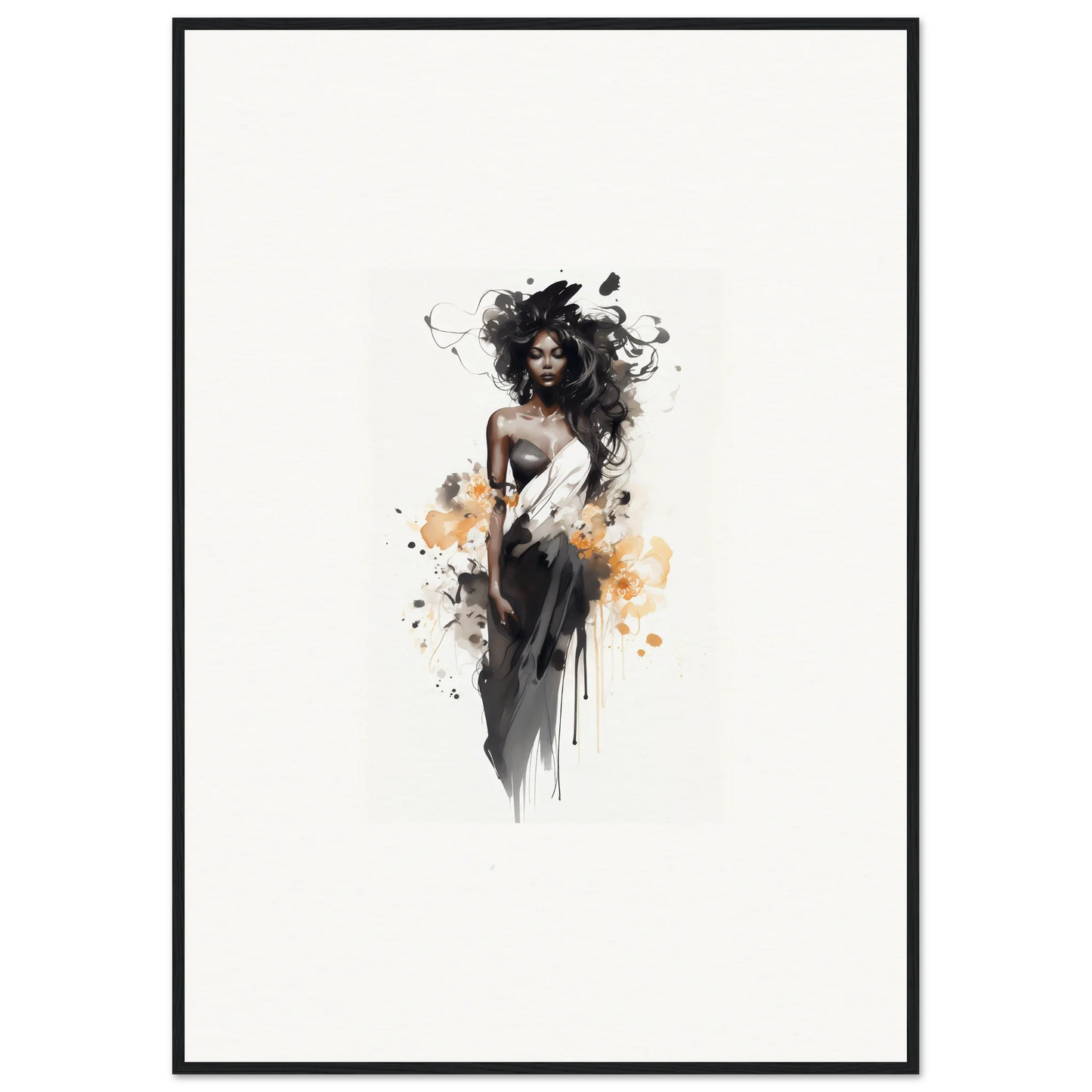 Artistic watercolor figure in black and orange from Harlequin Suns Wash special edition art™