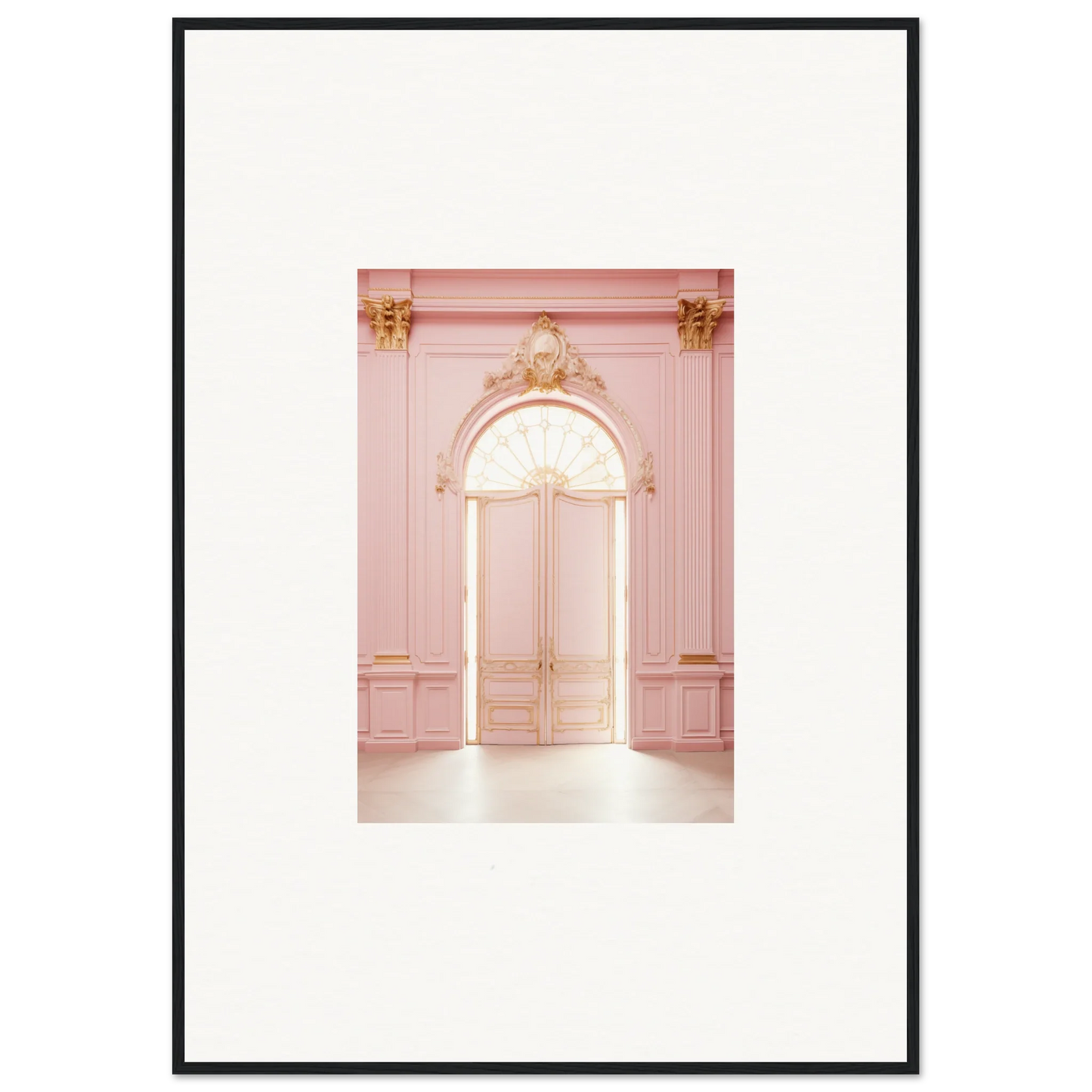 Ornate pink doorway with gilded details for Luminous Dreams Portal framed wall art